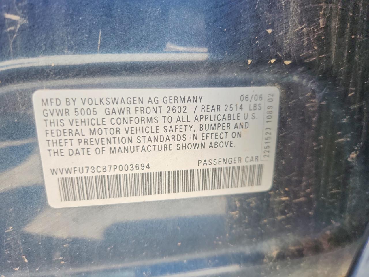 2007 Volkswagen Passat 3.6l 4motion Luxury Black vin: WVWFU73C87P003694