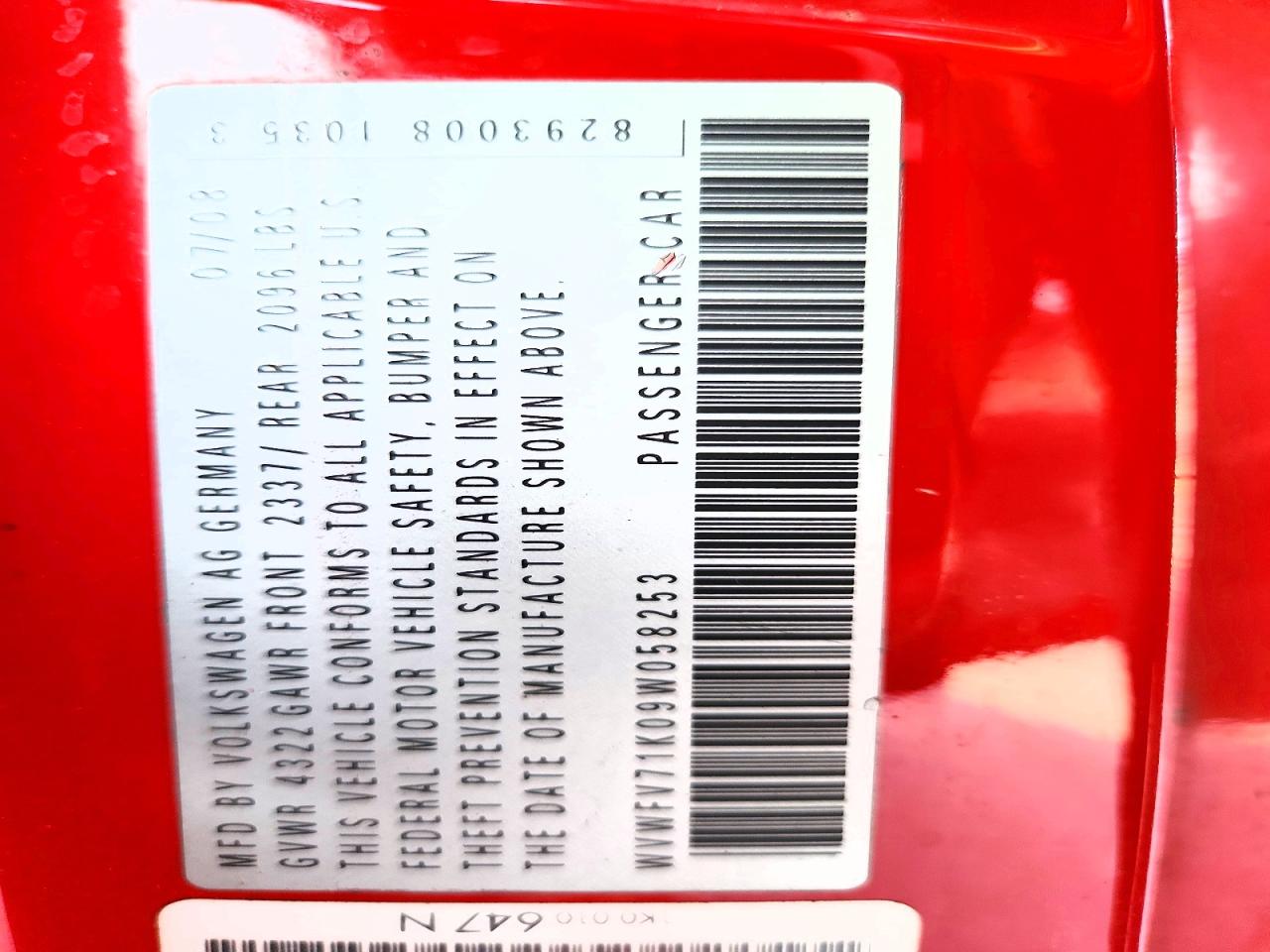 2009 Volkswagen Gti Red vin: WVWFV71K09W058253
