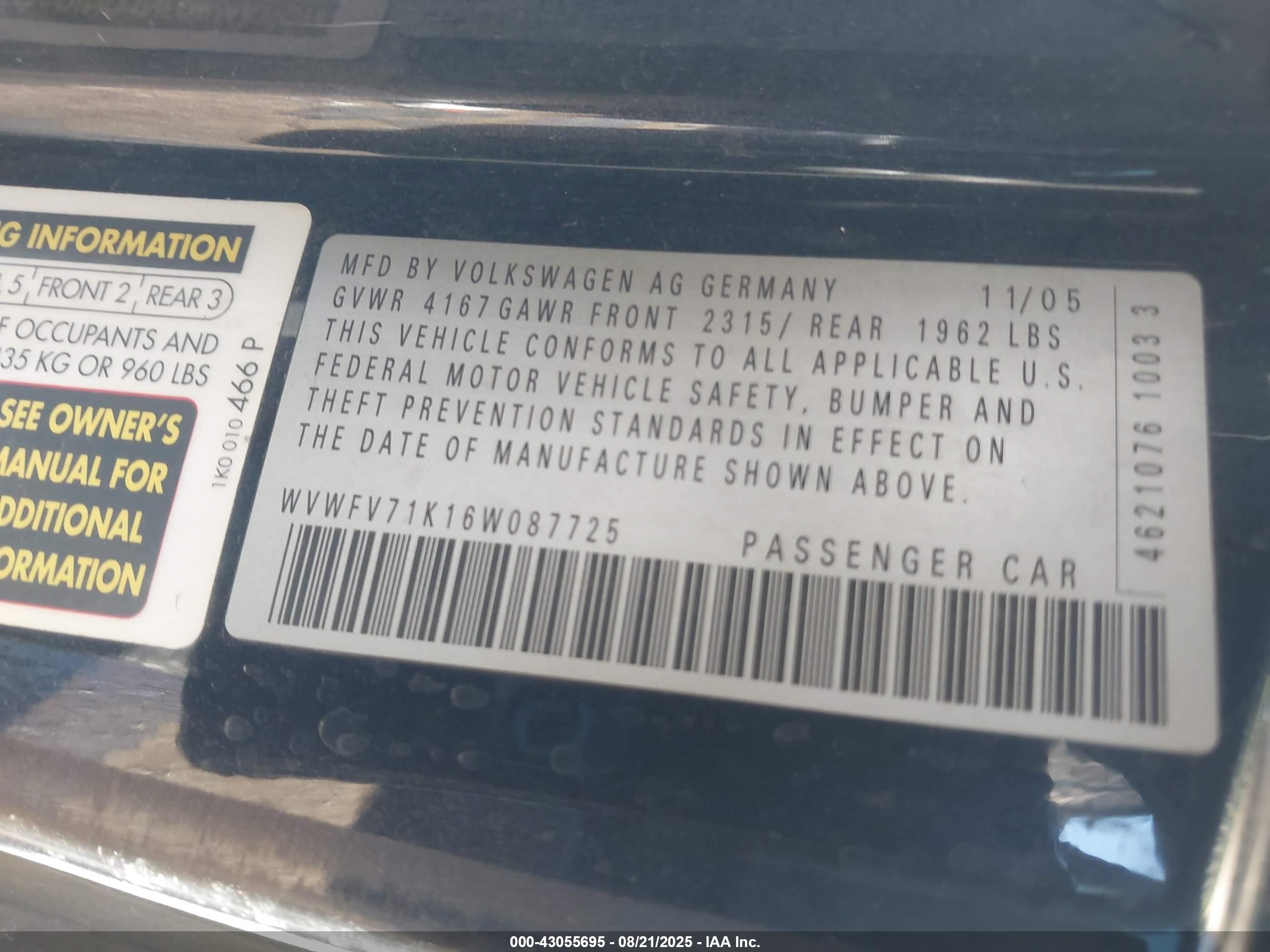 2006 Volkswagen Gti 2-door Black vin: WVWFV71K16W087725