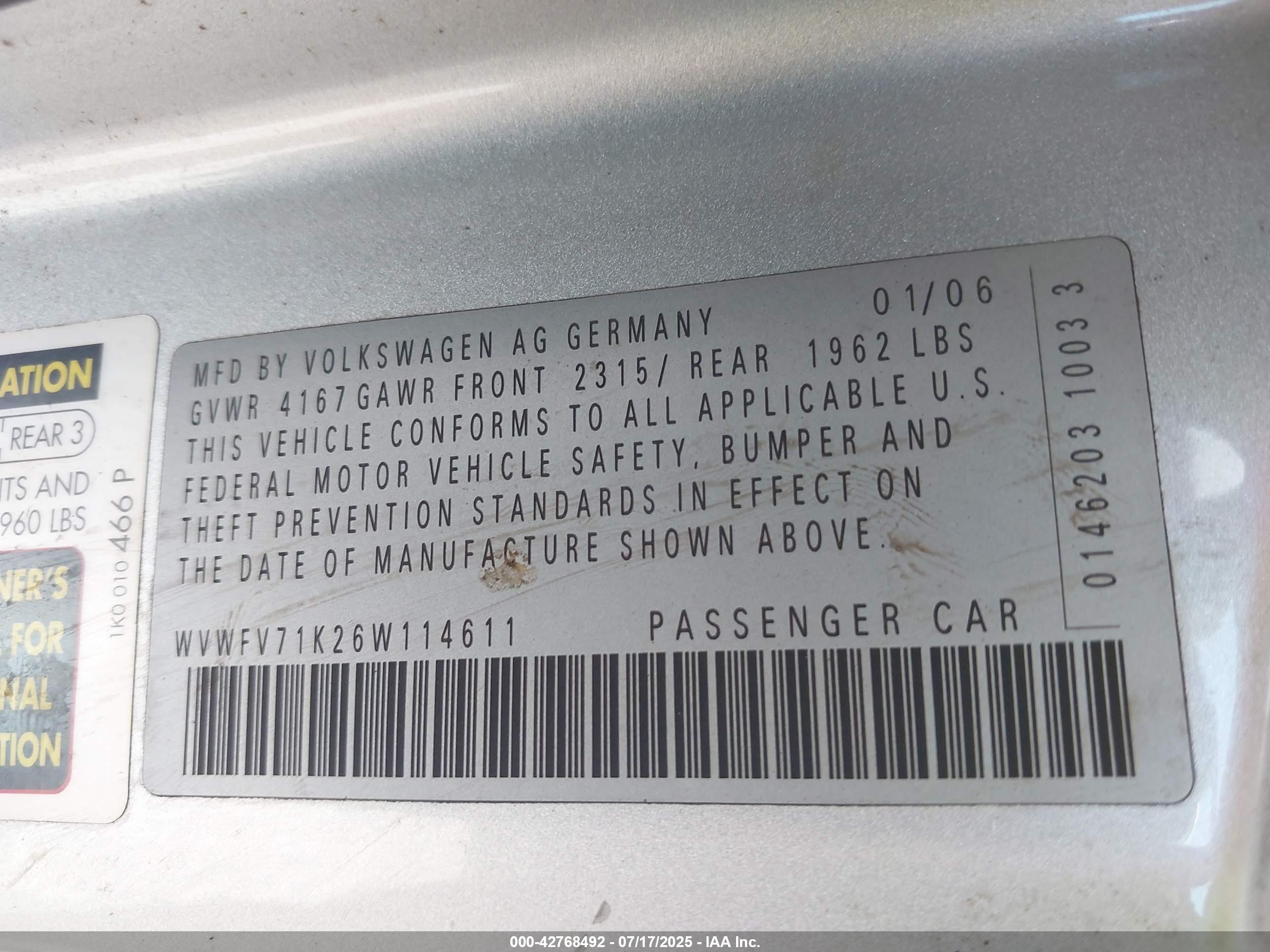 2006 Volkswagen Gti 2-door Серебряный vin: WVWFV71K26W114611