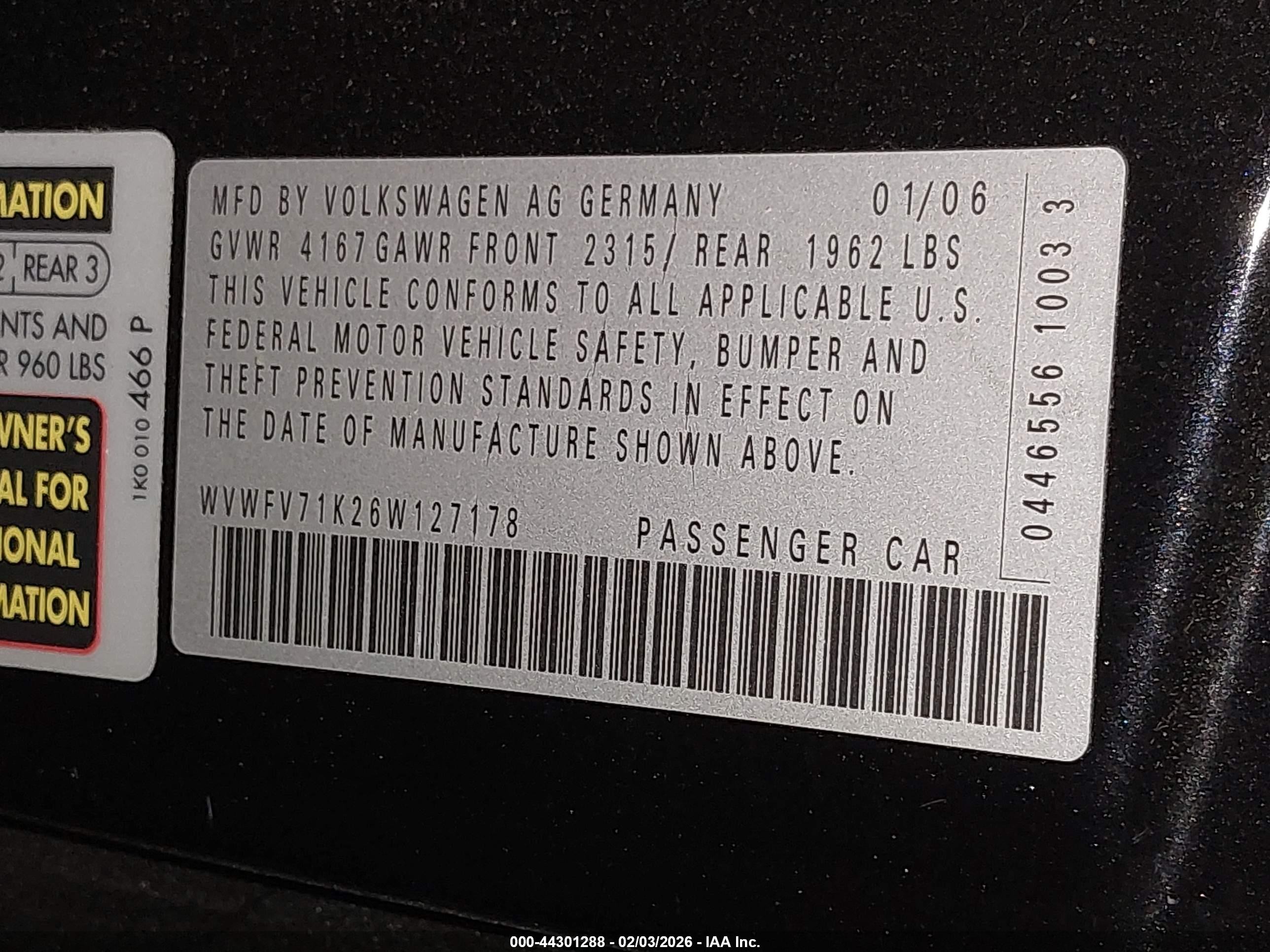 2006 Volkswagen Gti 2-door Black vin: WVWFV71K26W127178
