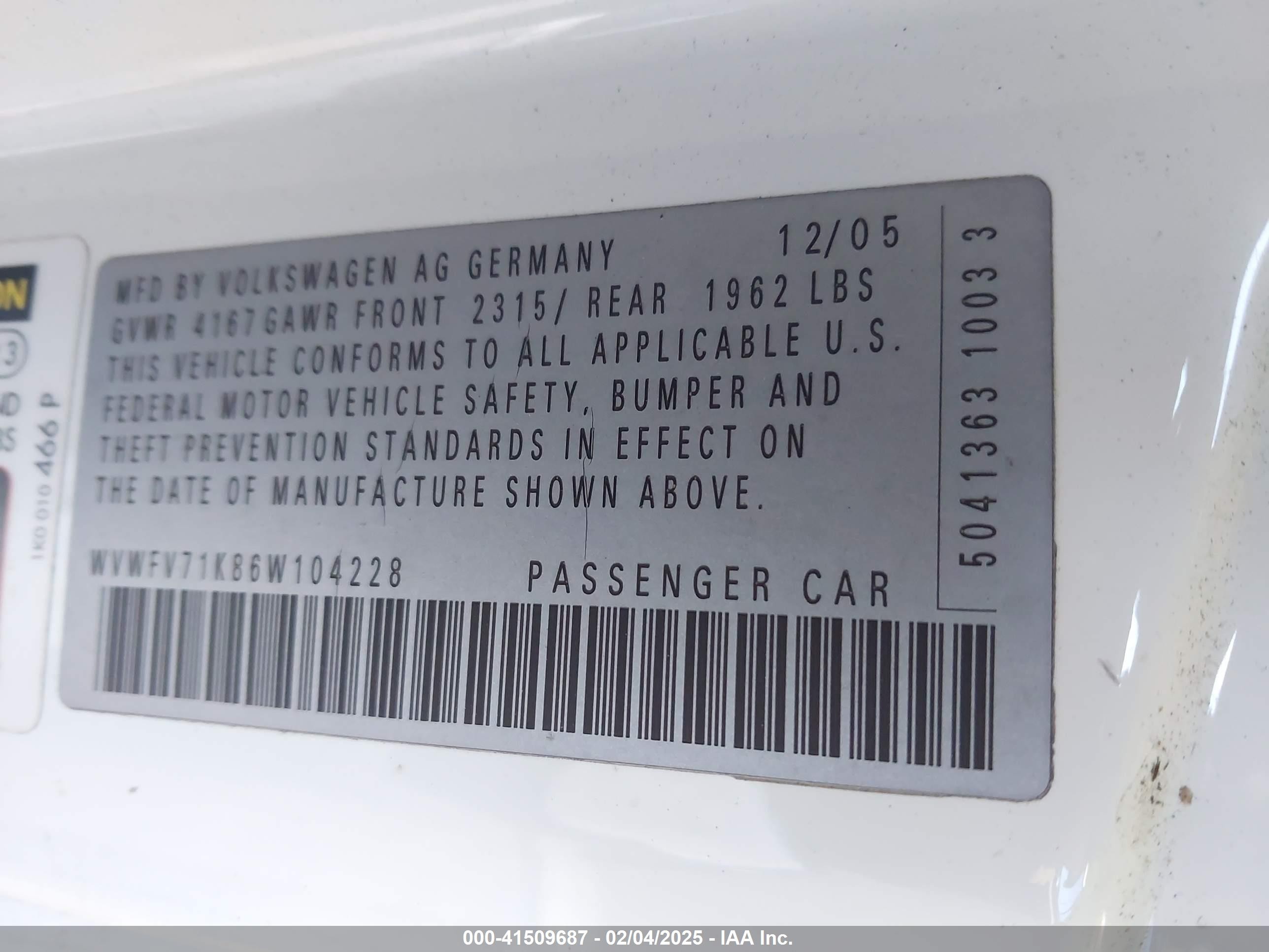 2006 Volkswagen Gti 2-door White vin: WVWFV71K86W104228