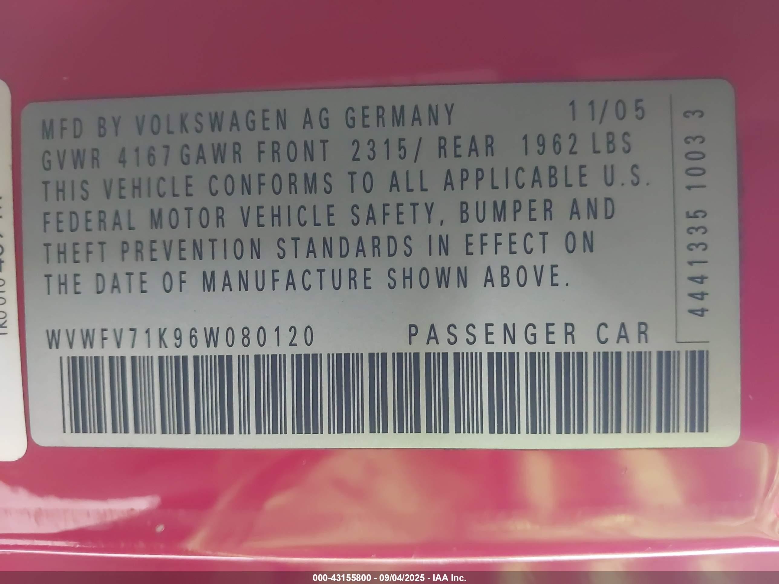 2006 Volkswagen Gti 2-door Красный vin: WVWFV71K96W080120
