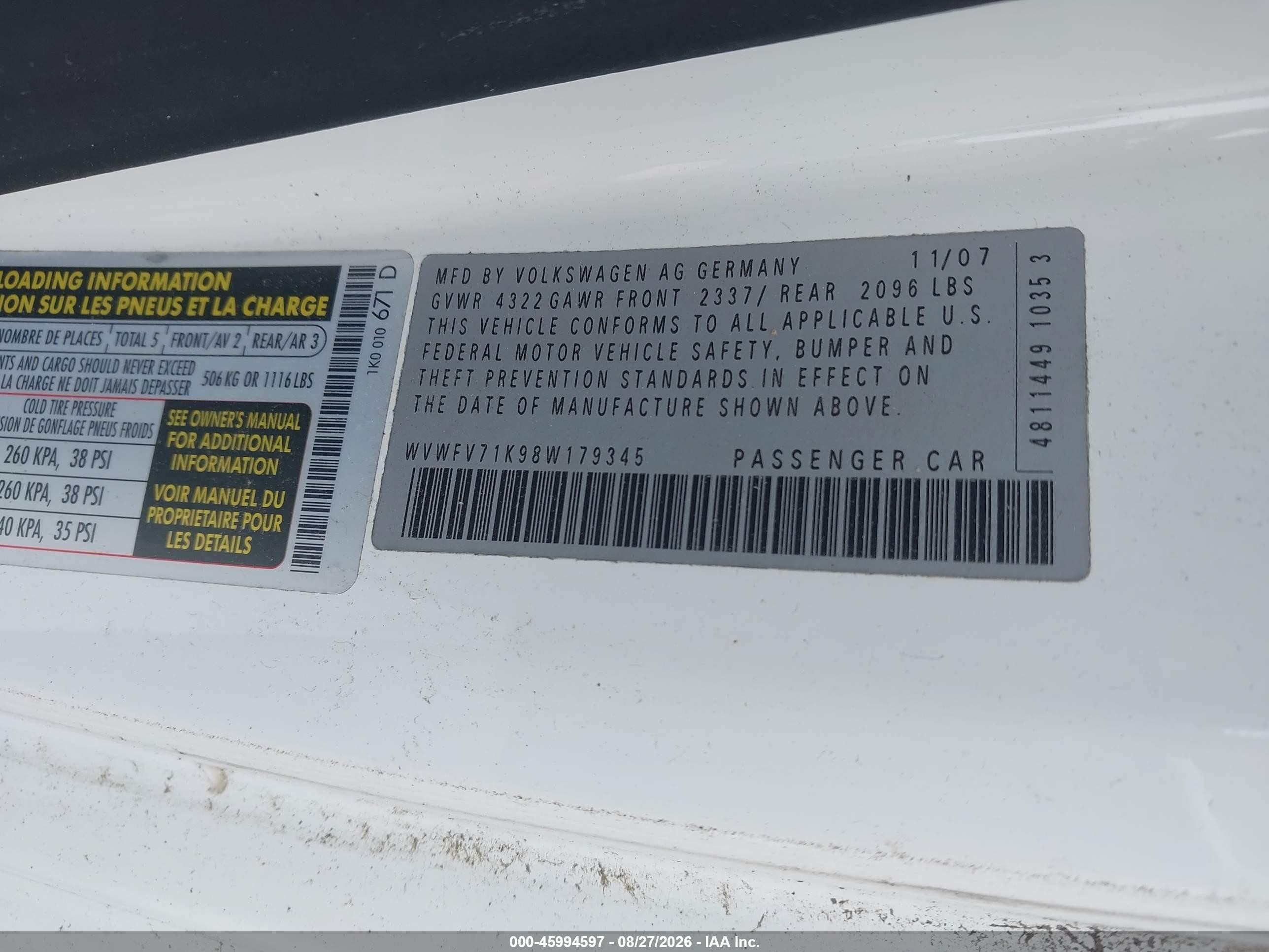 2008 Volkswagen Gti 2-door White vin: WVWFV71K98W179345