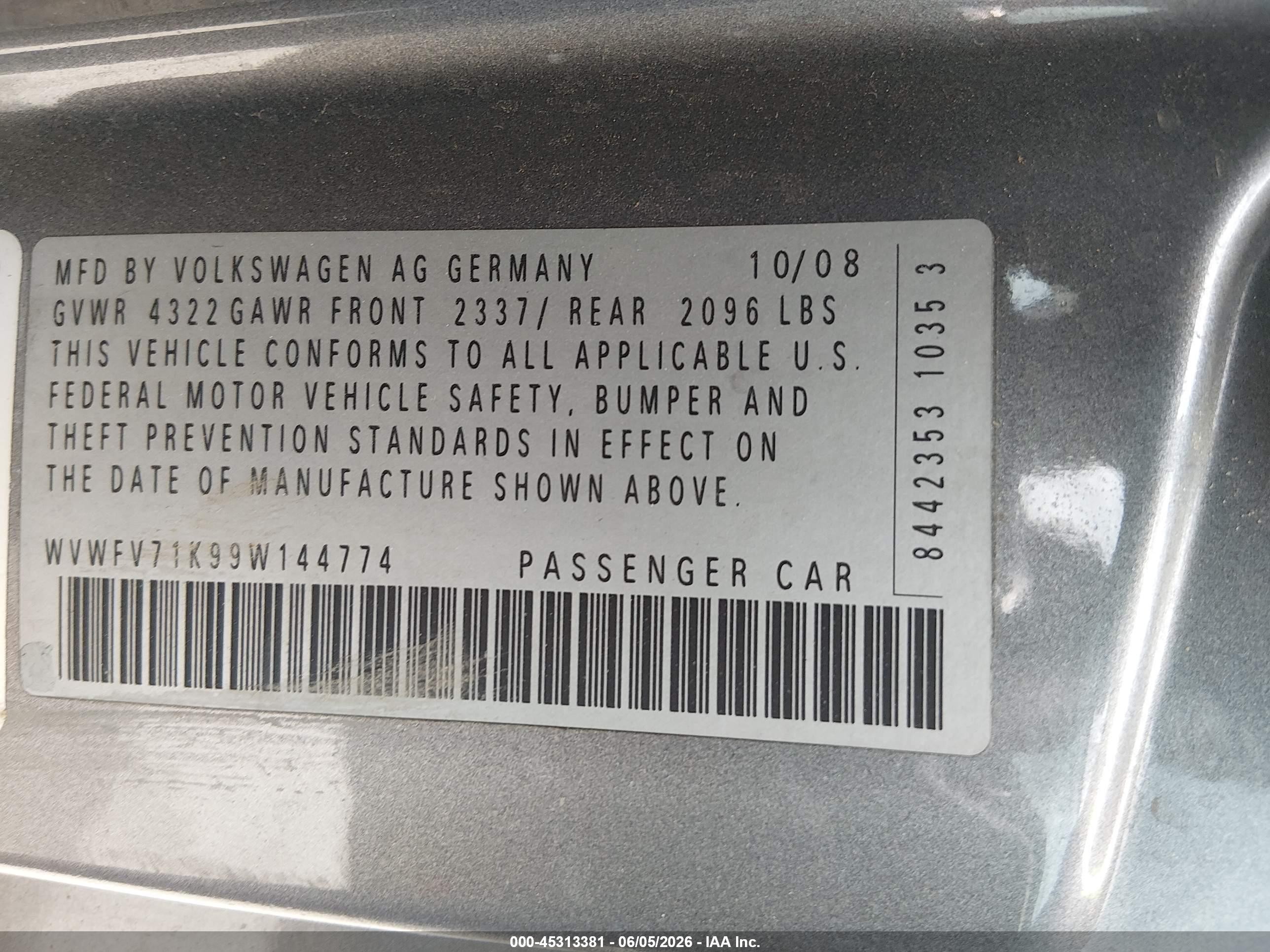 2009 Volkswagen Gti 2-door Gray vin: WVWFV71K99W144774