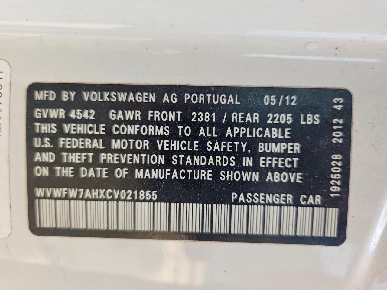 2012 Volkswagen Eos Lux White vin: WVWFW7AHXCV021855