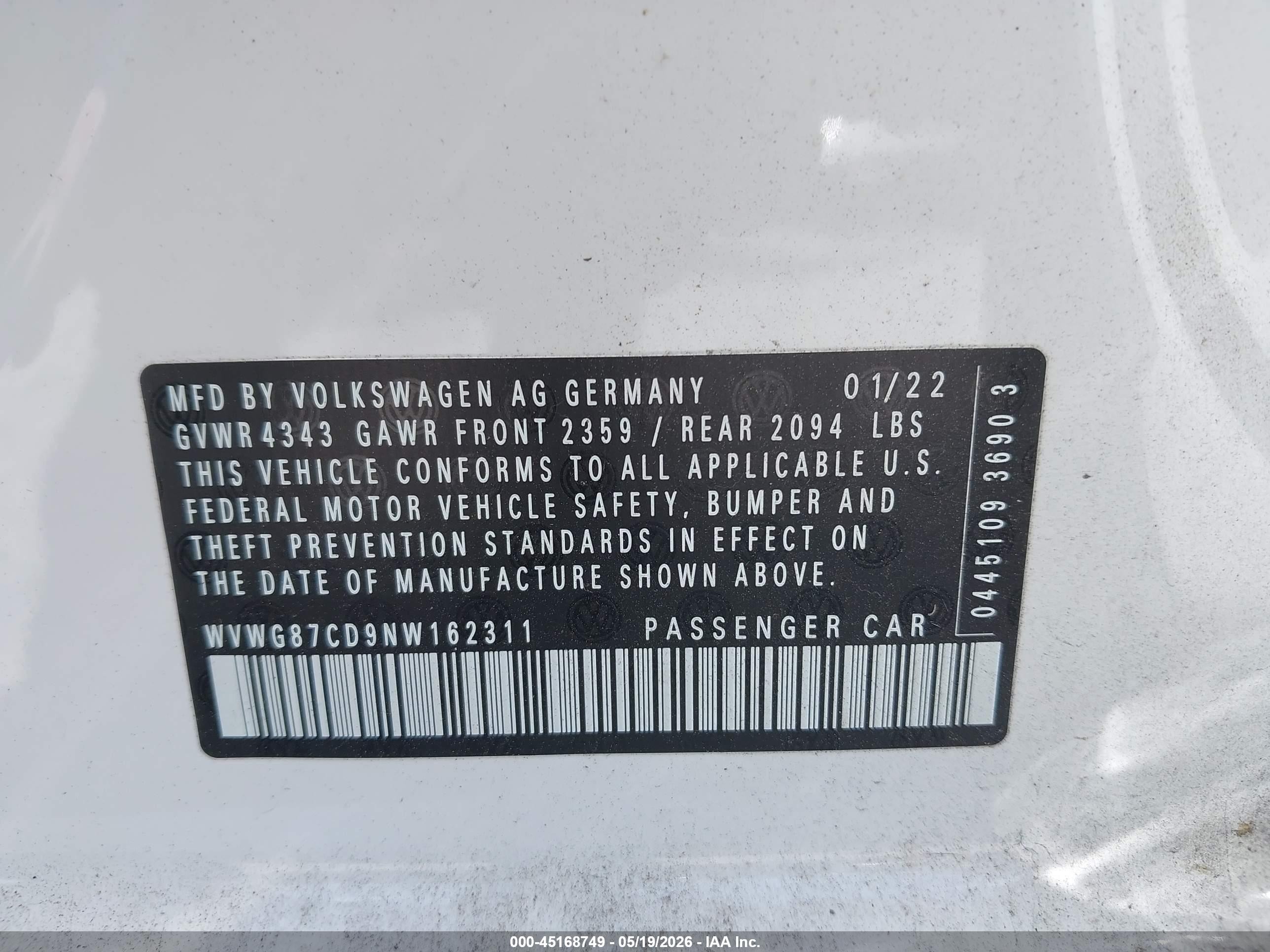 2022 Volkswagen Golf Gti 2.0t S White vin: WVWG87CD9NW162311