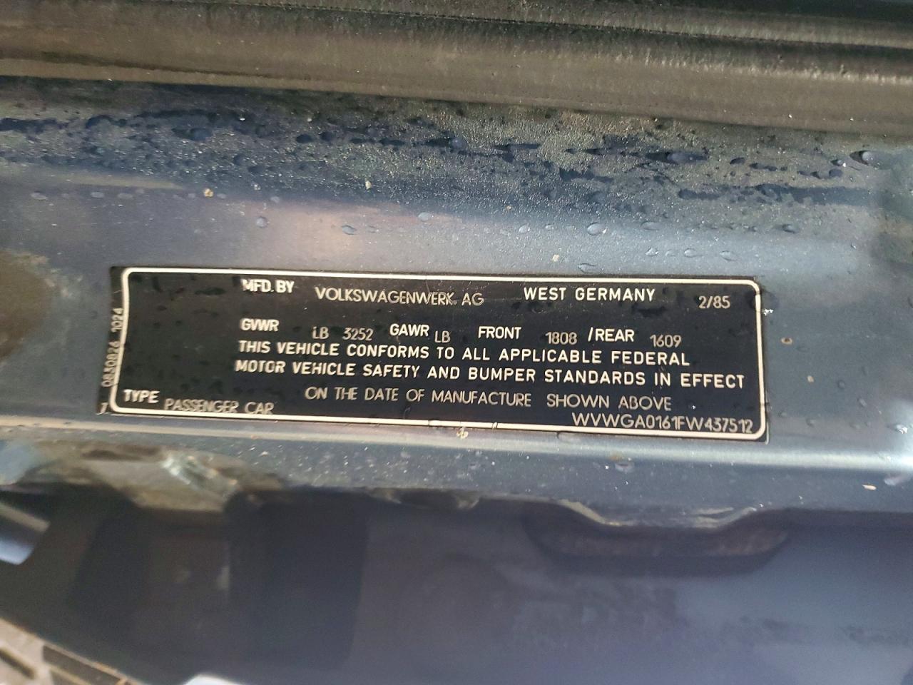 1985 Volkswagen Jetta Deluxe Синий vin: WVWGA0161FW437512