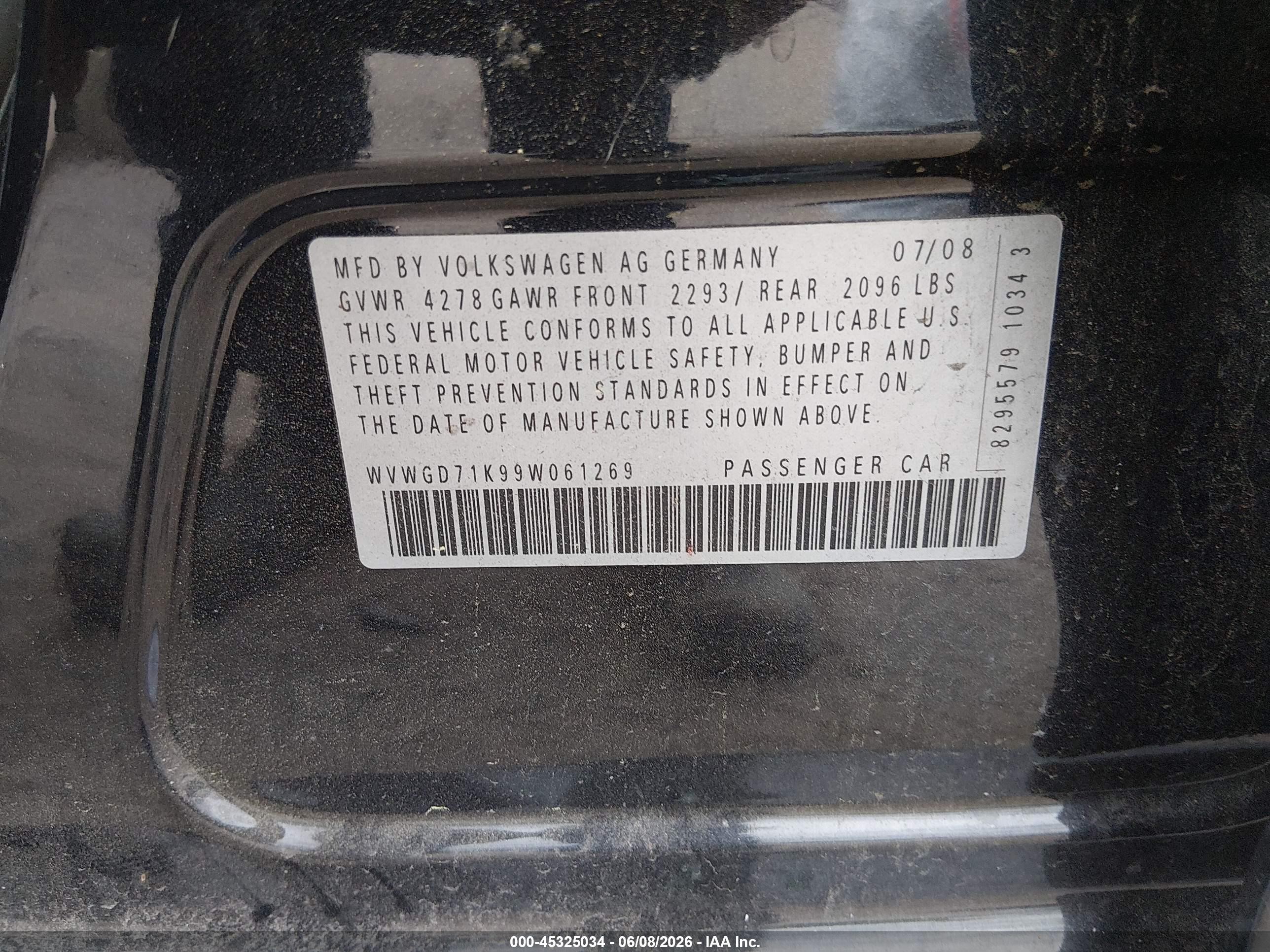 2009 Volkswagen Gti 4-door Black vin: WVWGD71K99W061269
