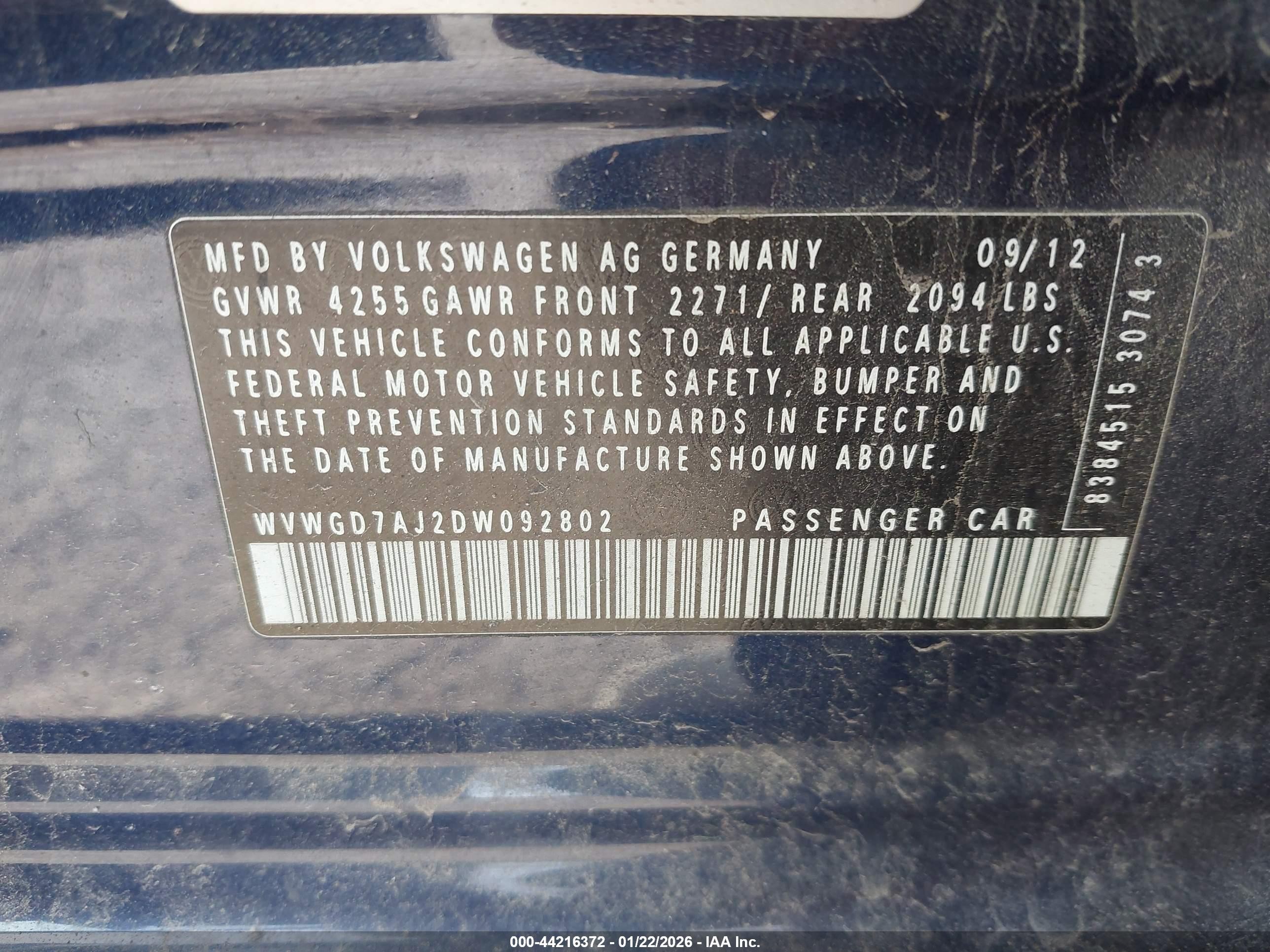 2013 Volkswagen Gti 4-door Autobahn Blue vin: WVWGD7AJ2DW092802
