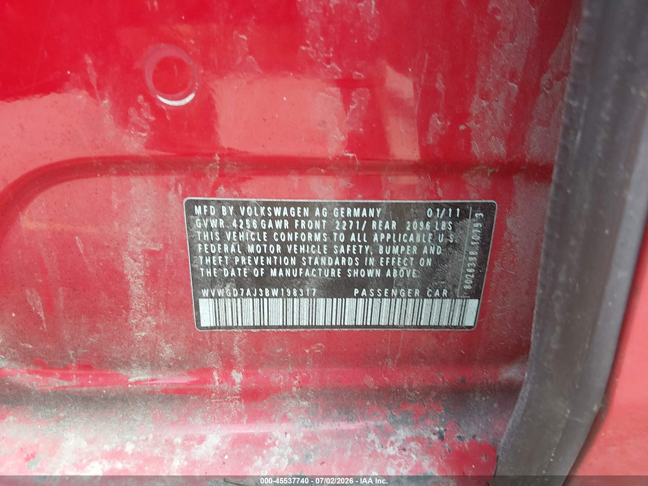 2011 Volkswagen Gti 4-door Красный vin: WVWGD7AJ3BW198317