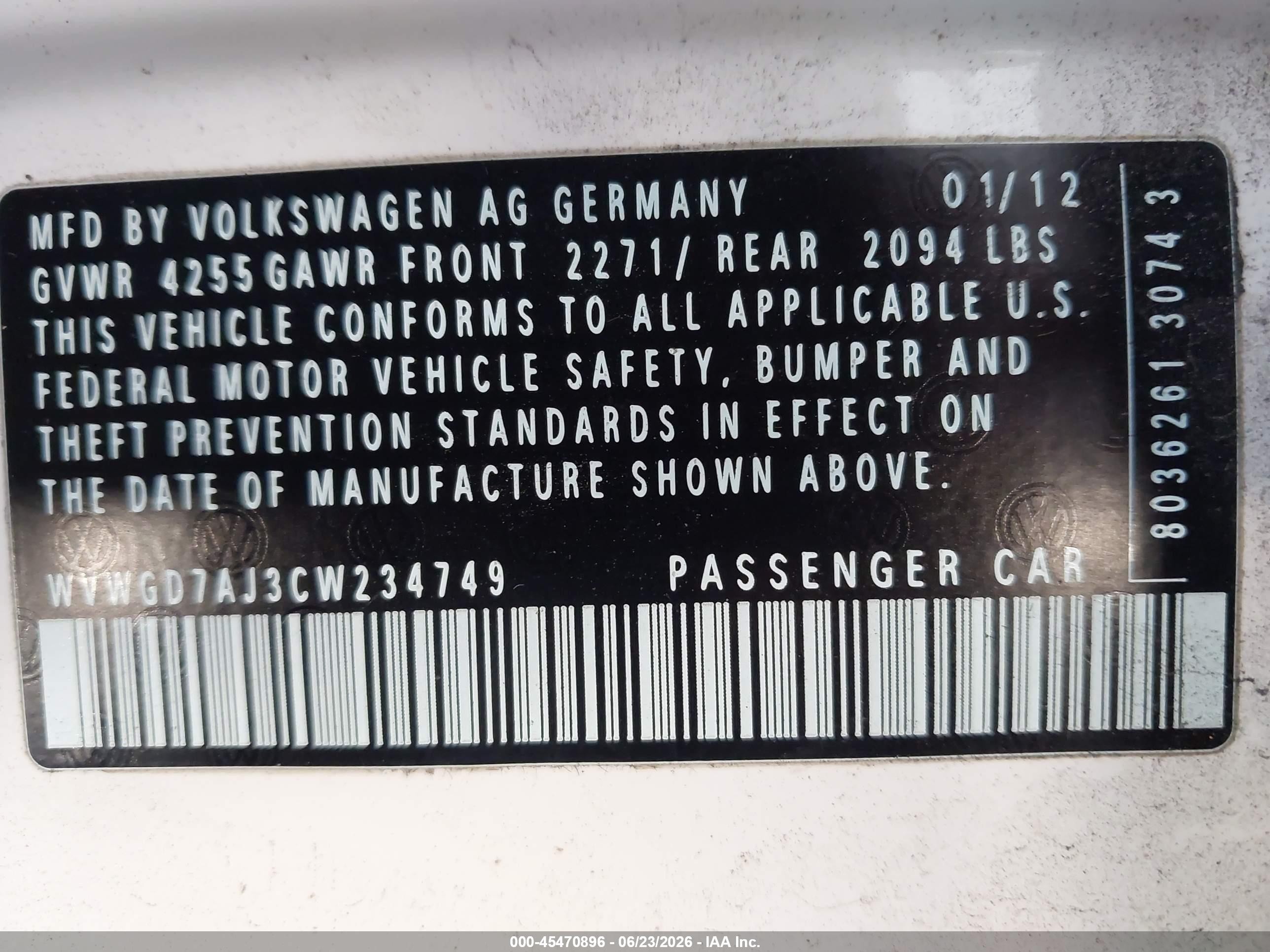 2012 Volkswagen Gti 4-door Autobahn White vin: WVWGD7AJ3CW234749