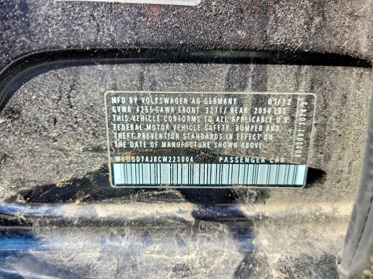 2012 Volkswagen Gti Black vin: WVWGD7AJ8CW223004