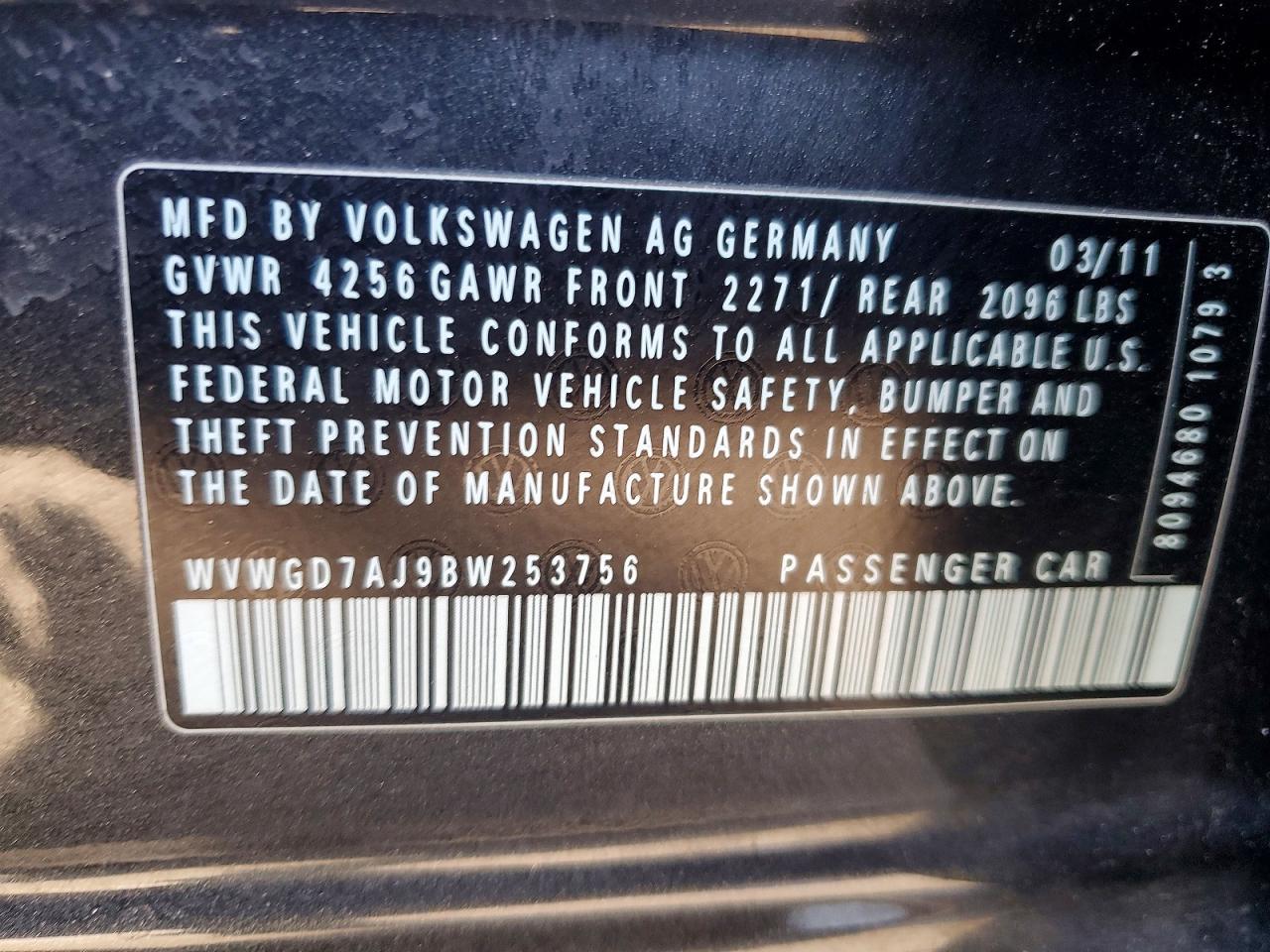 2011 Volkswagen Gti Charcoal vin: WVWGD7AJ9BW253756