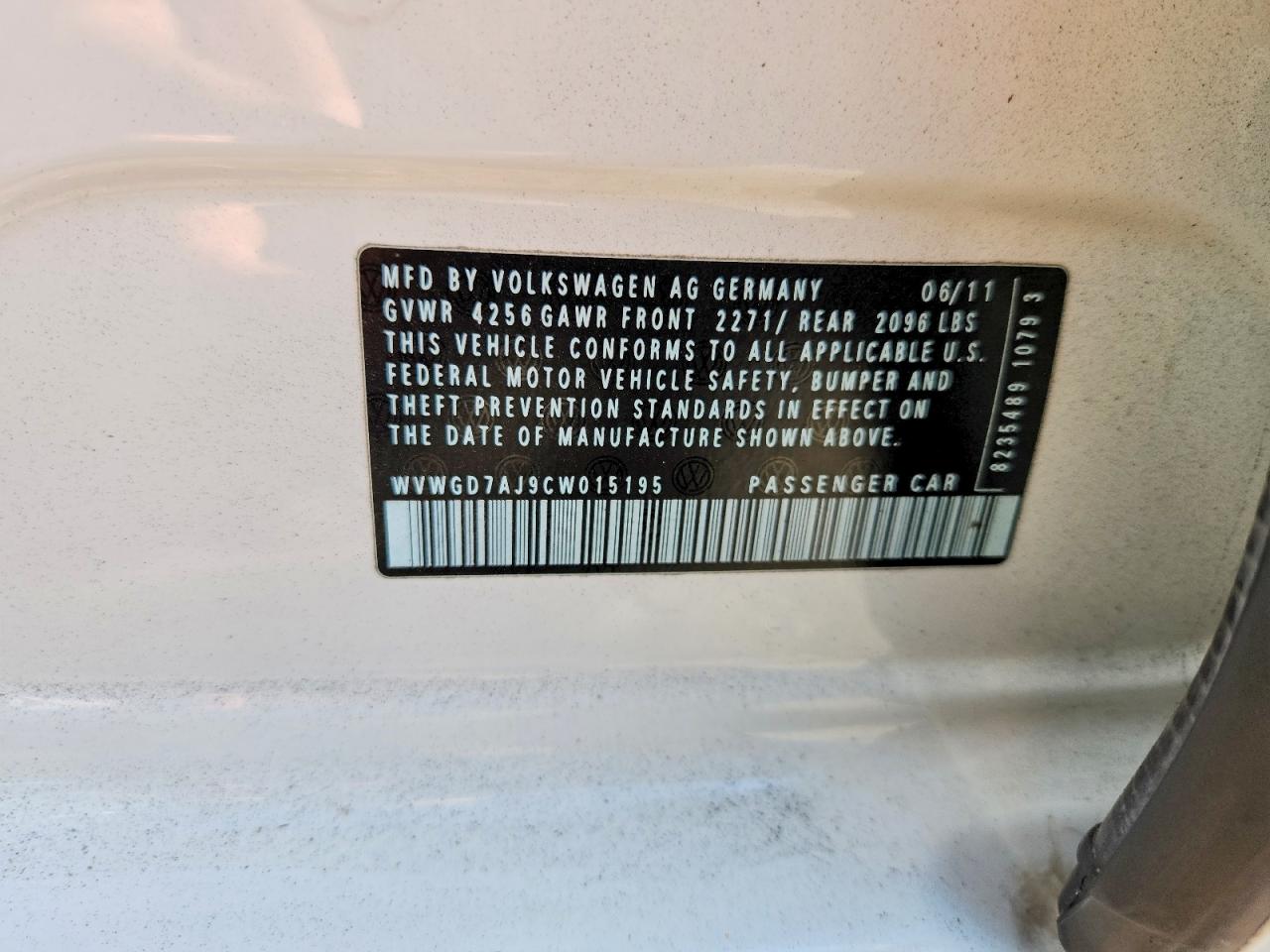 2012 Volkswagen Gti White vin: WVWGD7AJ9CW015195