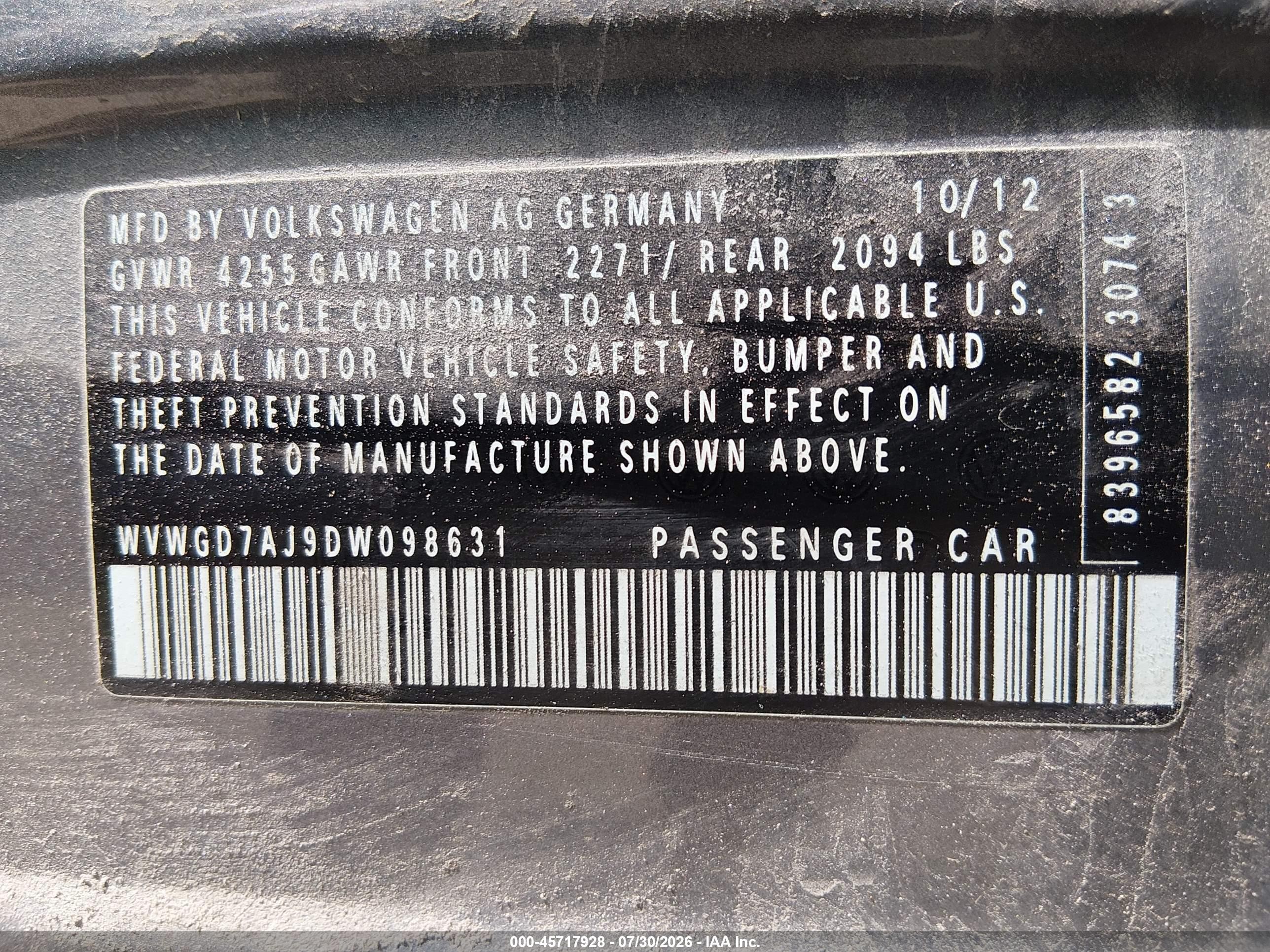 2013 Volkswagen Gti 4-door Gray vin: WVWGD7AJ9DW098631