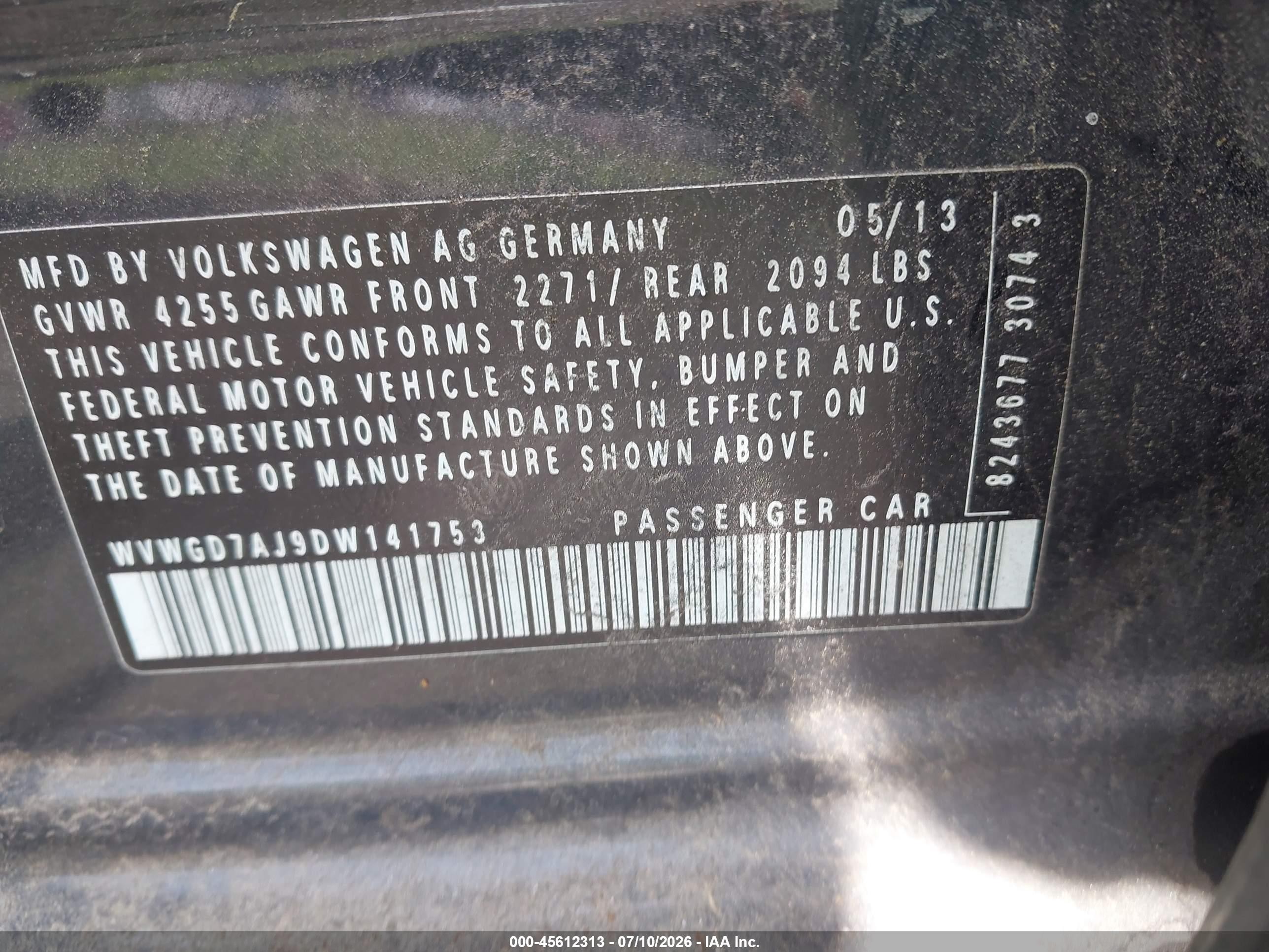 2013 Volkswagen Gti Wolfsburg Edition Gray vin: WVWGD7AJ9DW141753
