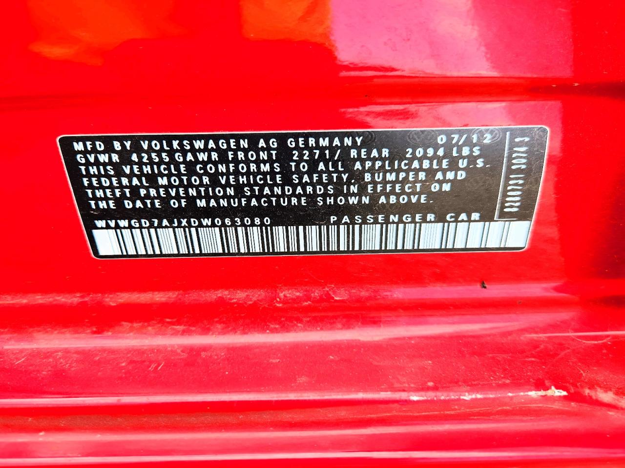2013 Volkswagen Gti Red vin: WVWGD7AJXDW063080