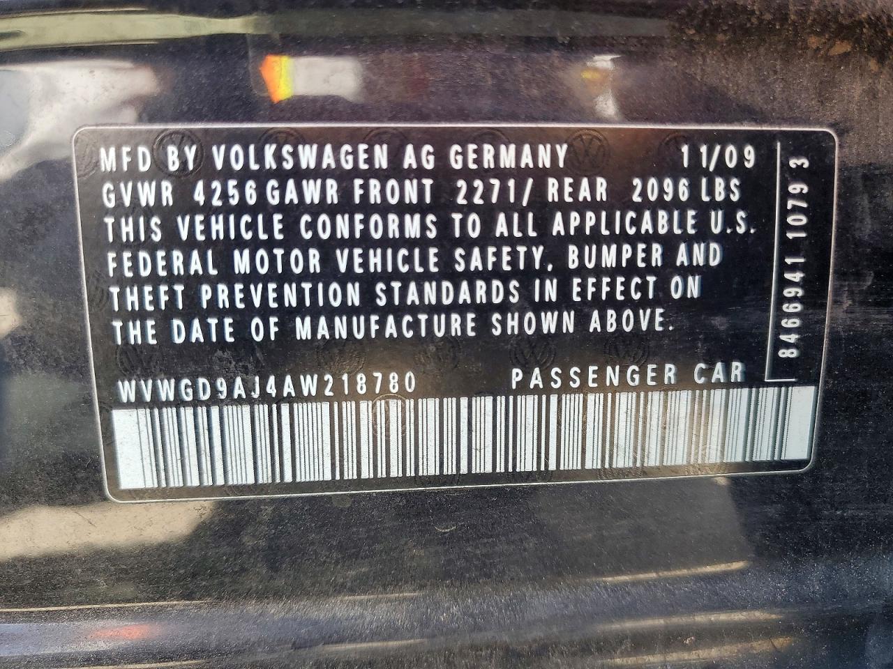 2010 Volkswagen Gti Black vin: WVWGD9AJ4AW218780