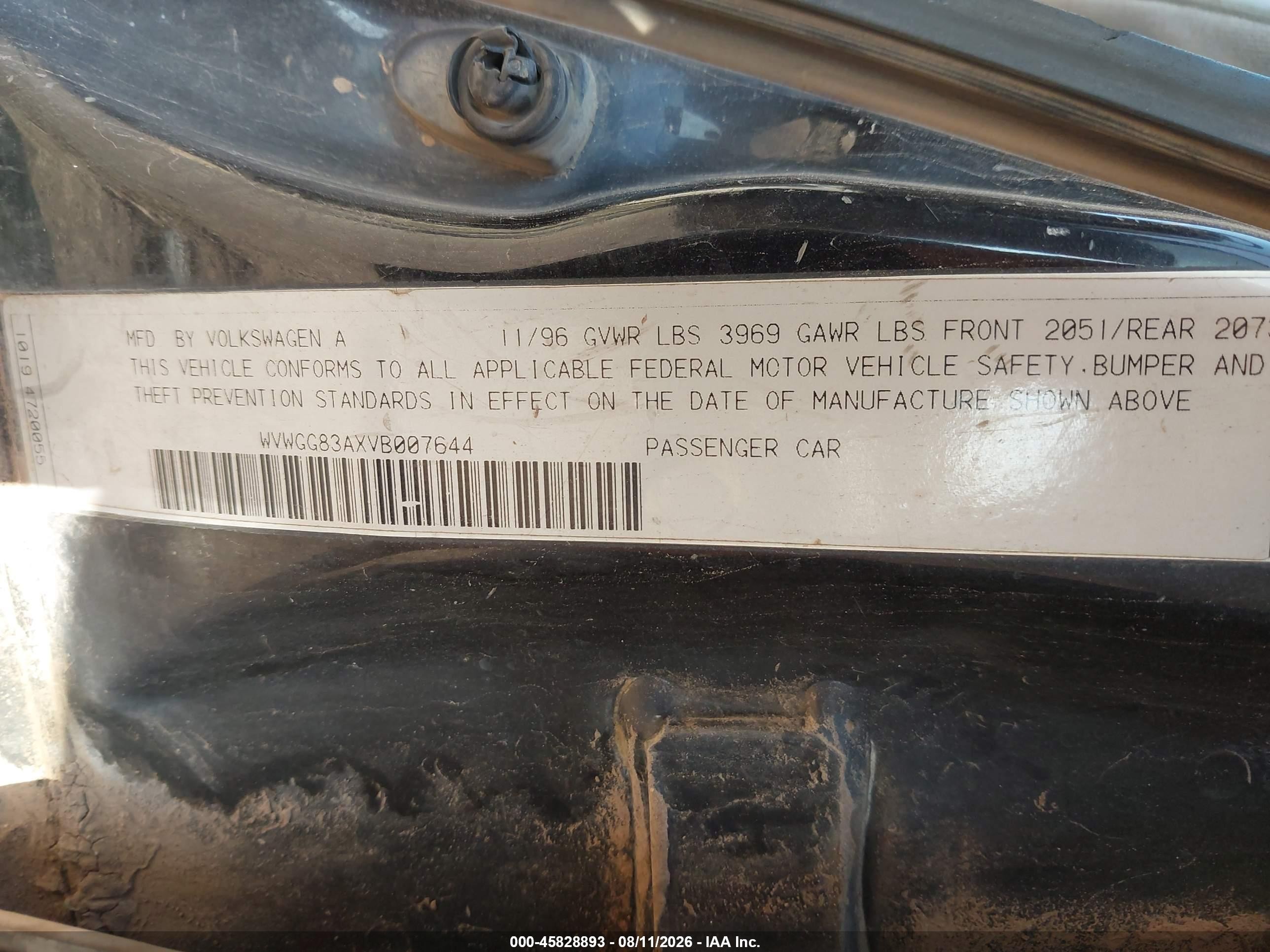 1997 Volkswagen Passat Tdi Black vin: WVWGG83AXVB007644
