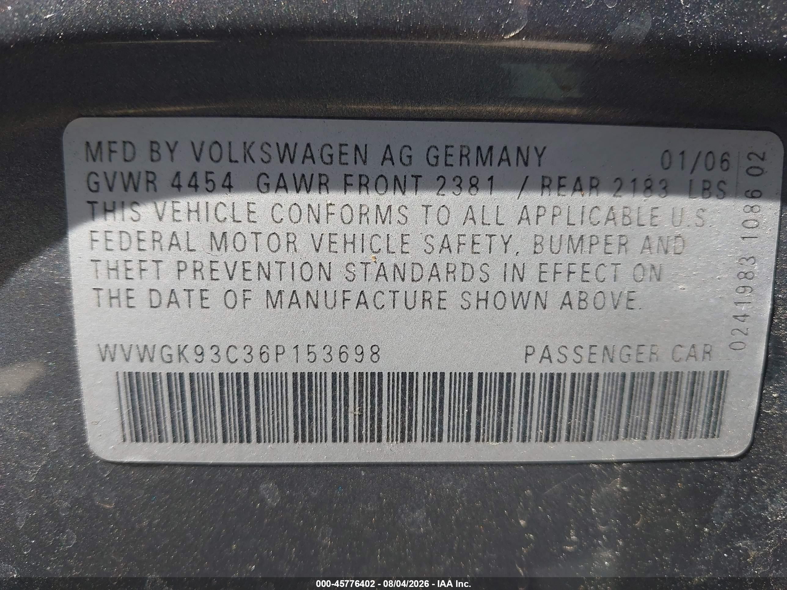 2006 Volkswagen Passat Value Edition Gray vin: WVWGK93C36P153698