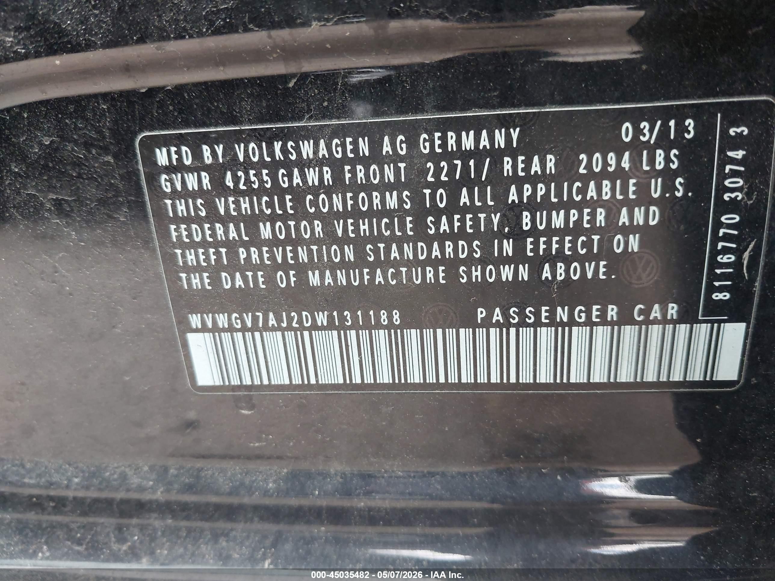 2013 Volkswagen Gti Wolfsburg Edition Черный vin: WVWGV7AJ2DW131188