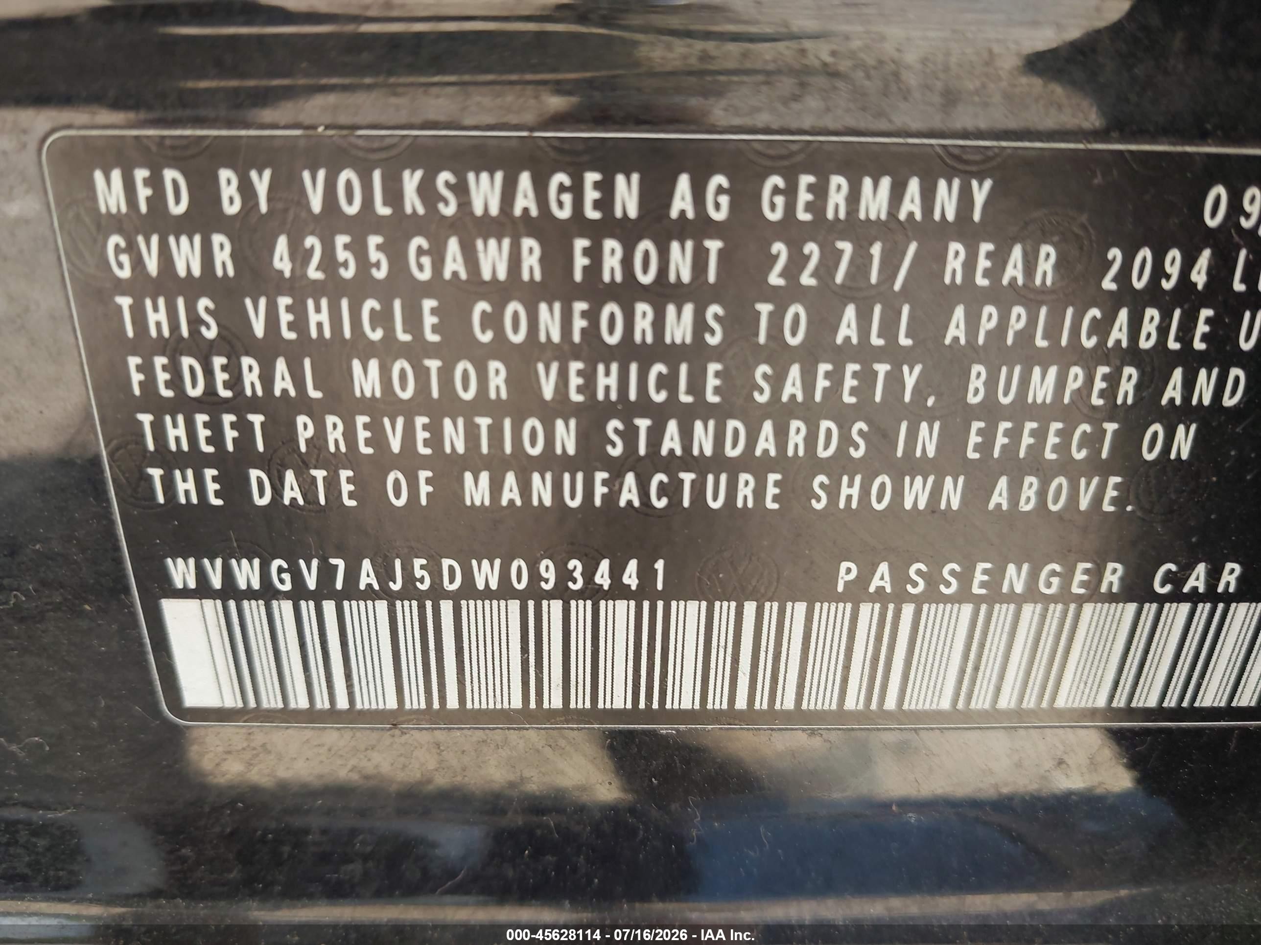 2013 Volkswagen Gti 4-door Black vin: WVWGV7AJ5DW093441