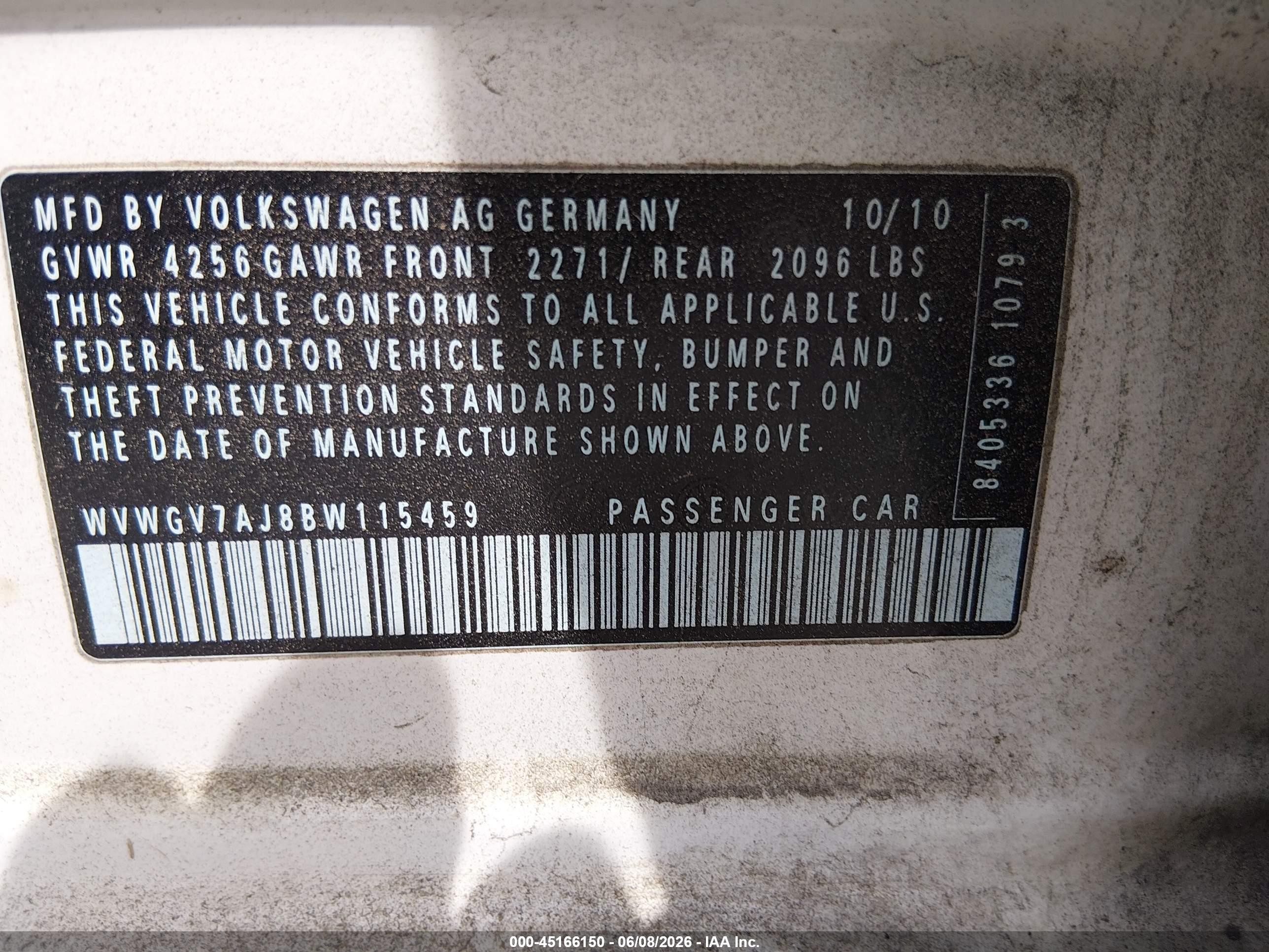 2011 Volkswagen Gti 4-door White vin: WVWGV7AJ8BW115459