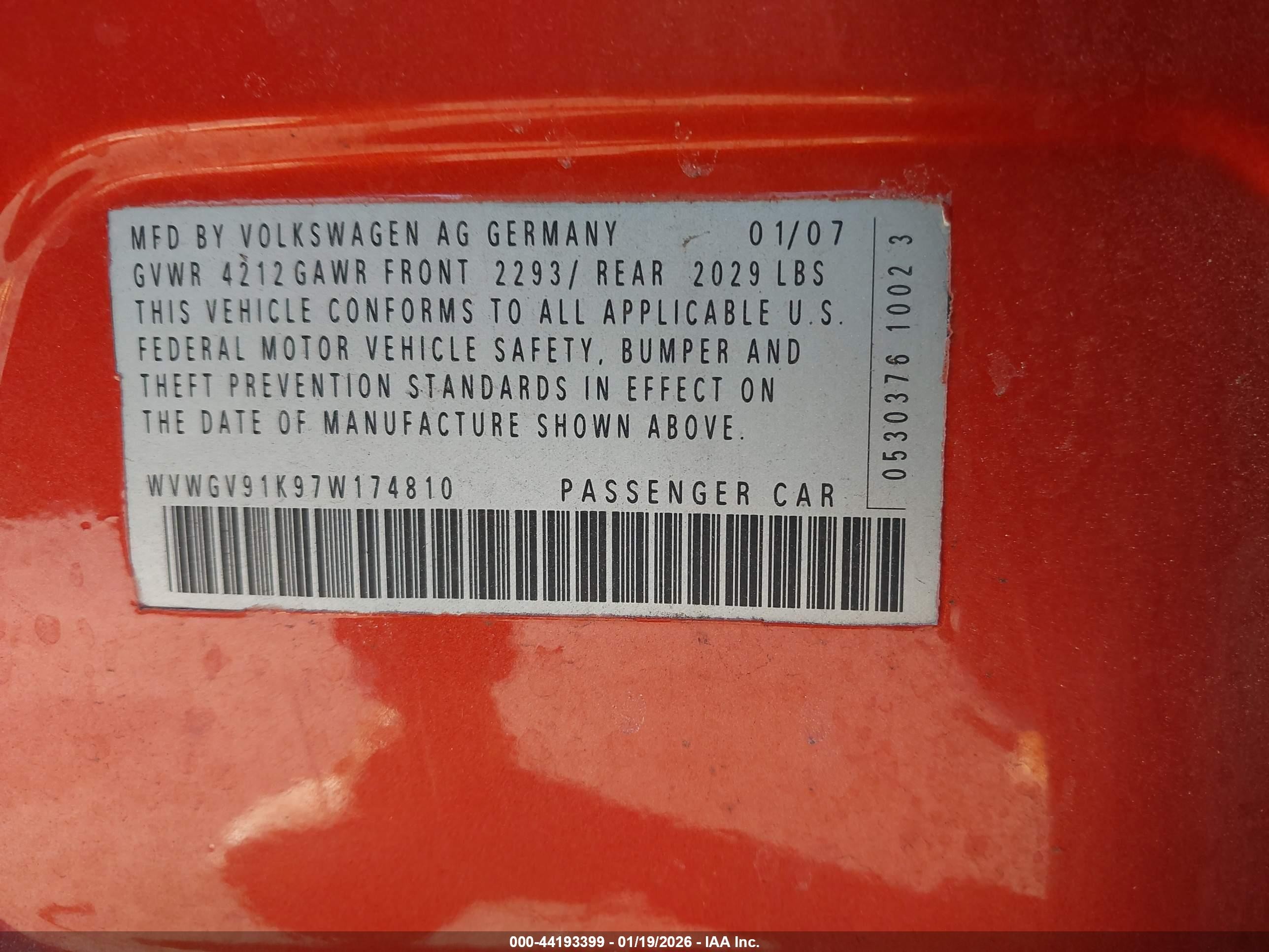 2007 Volkswagen Gti 4-door Оранжевый vin: WVWGV91K97W174810