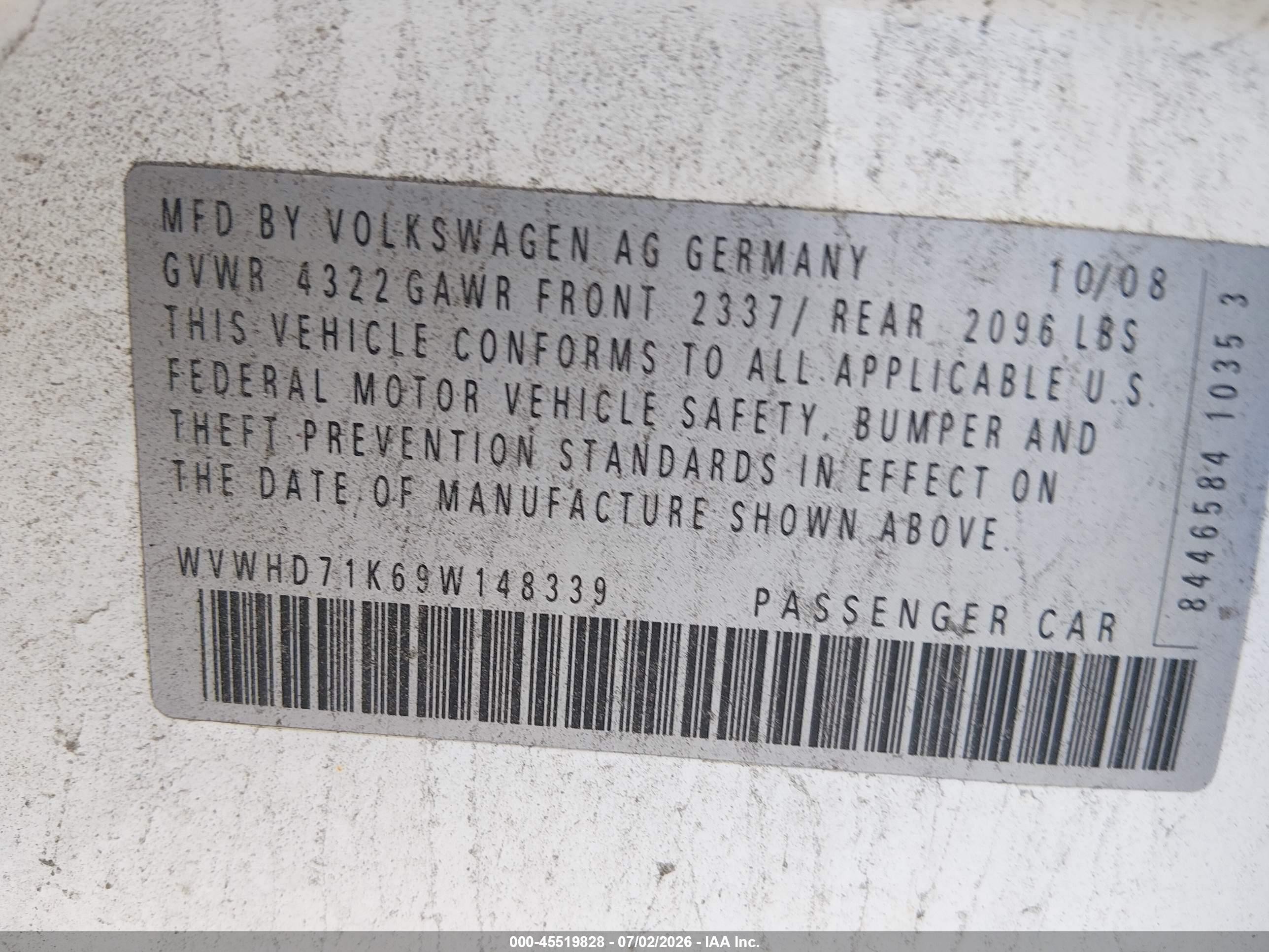 2009 Volkswagen Gti 4-door White vin: WVWHD71K69W148339