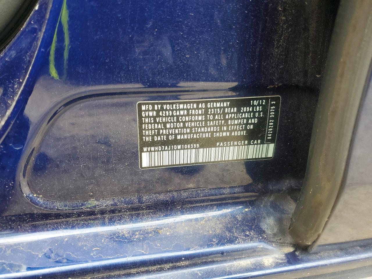2013 Volkswagen Gti Blue vin: WVWHD7AJ1DW106399