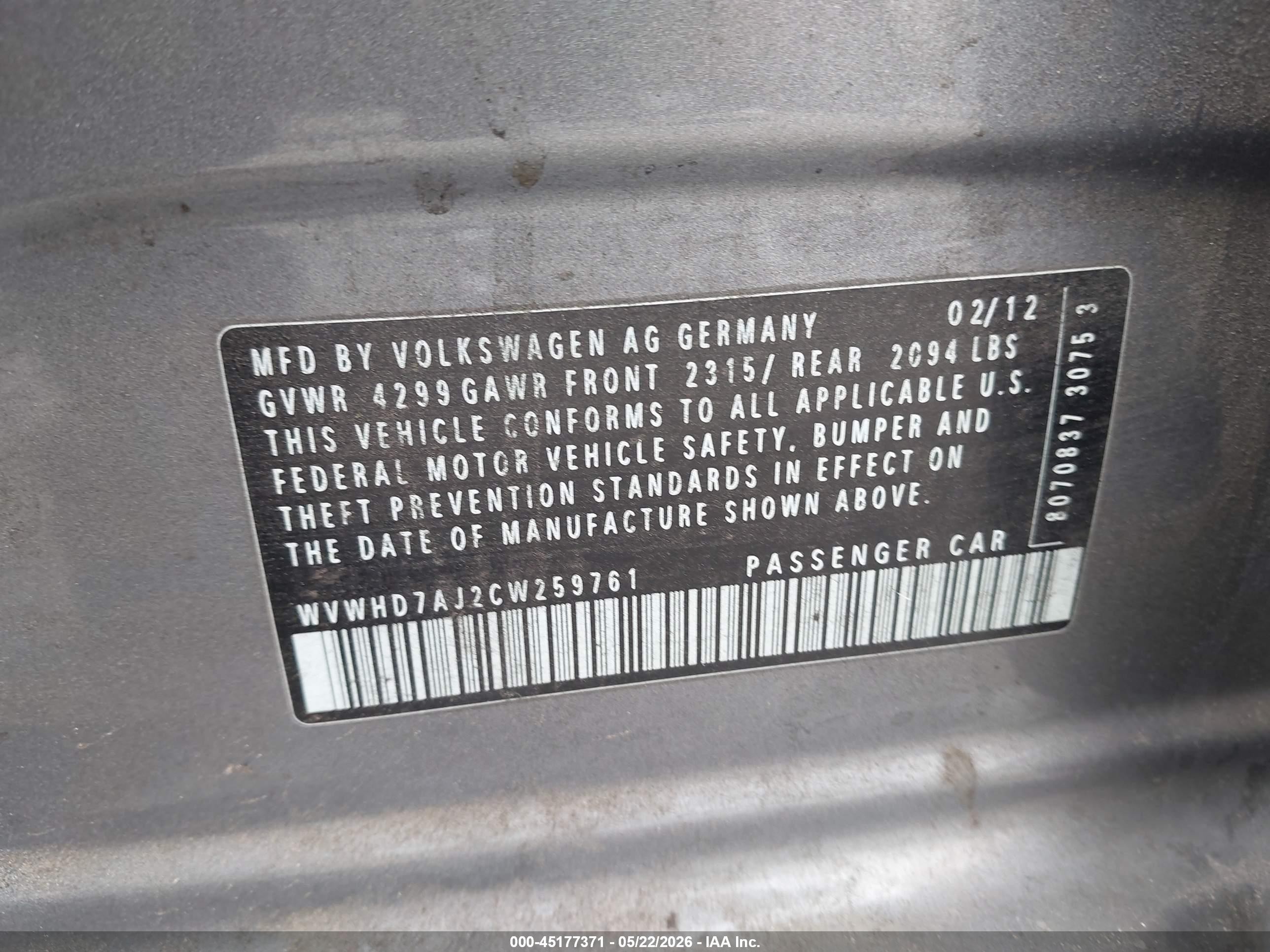 2012 Volkswagen Gti 4-door Gray vin: WVWHD7AJ2CW259761