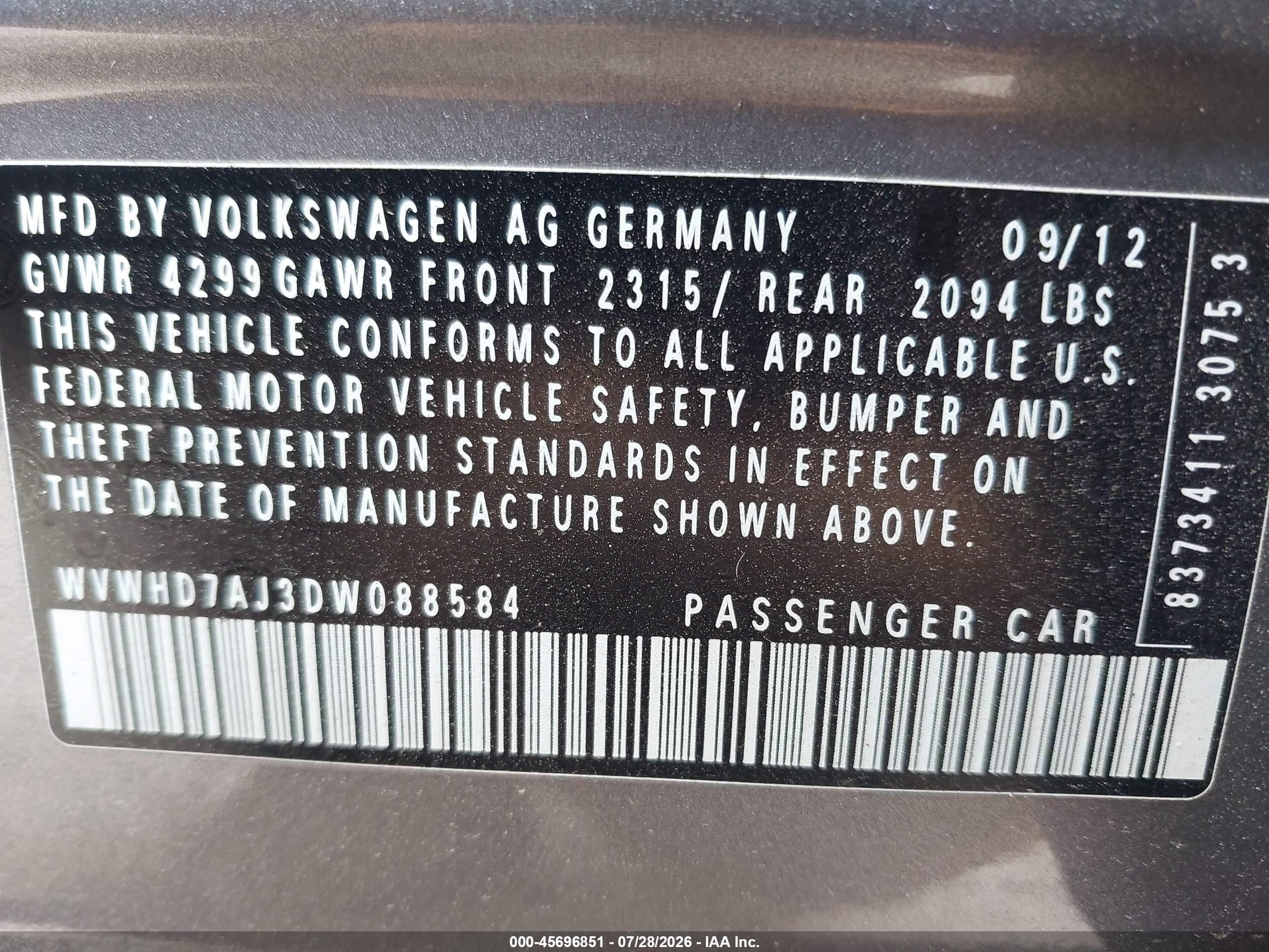 2013 Volkswagen Gti 4-door Autobahn Gray vin: WVWHD7AJ3DW088584