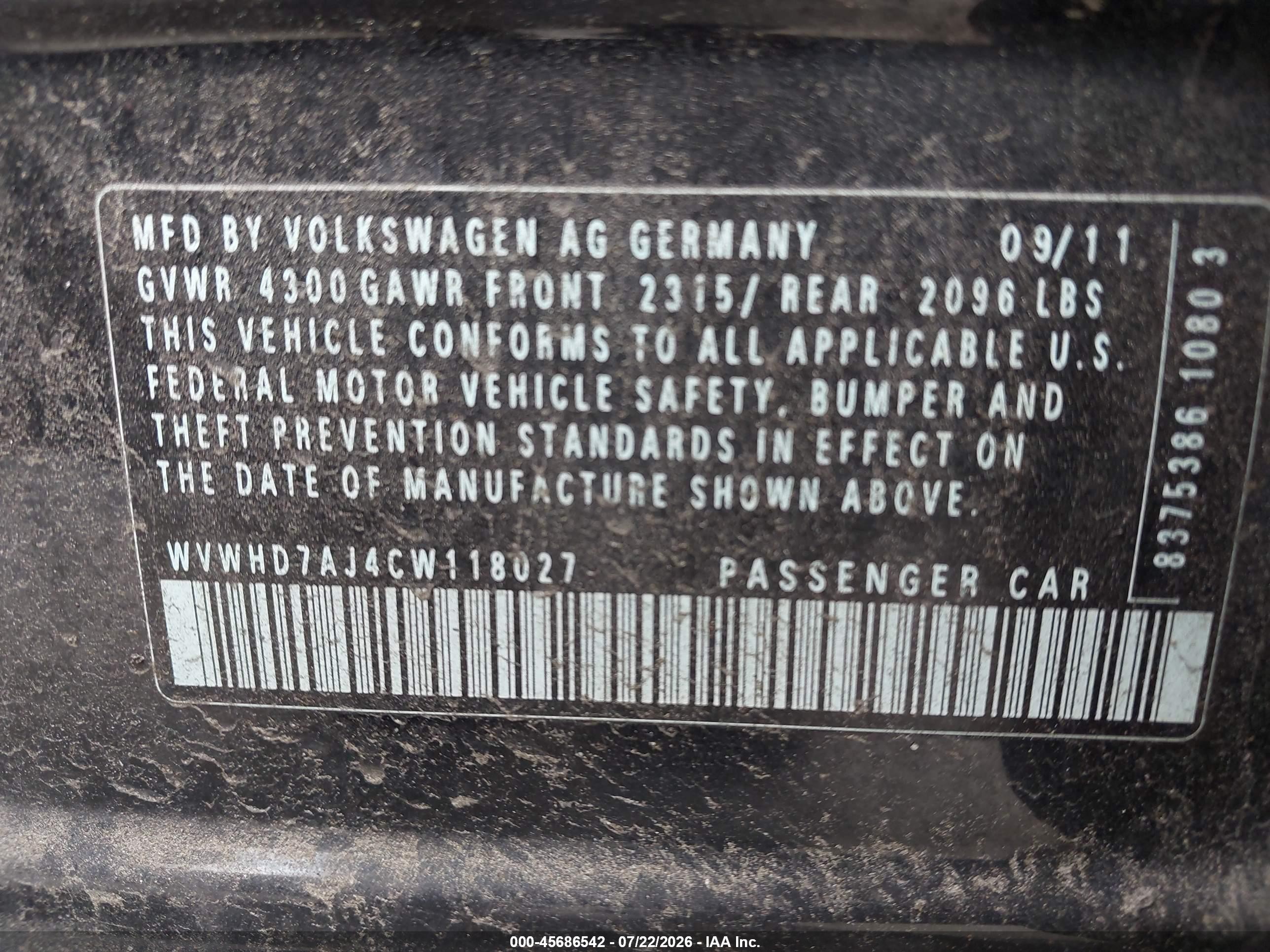2012 Volkswagen Gti 4-door Black vin: WVWHD7AJ4CW118027