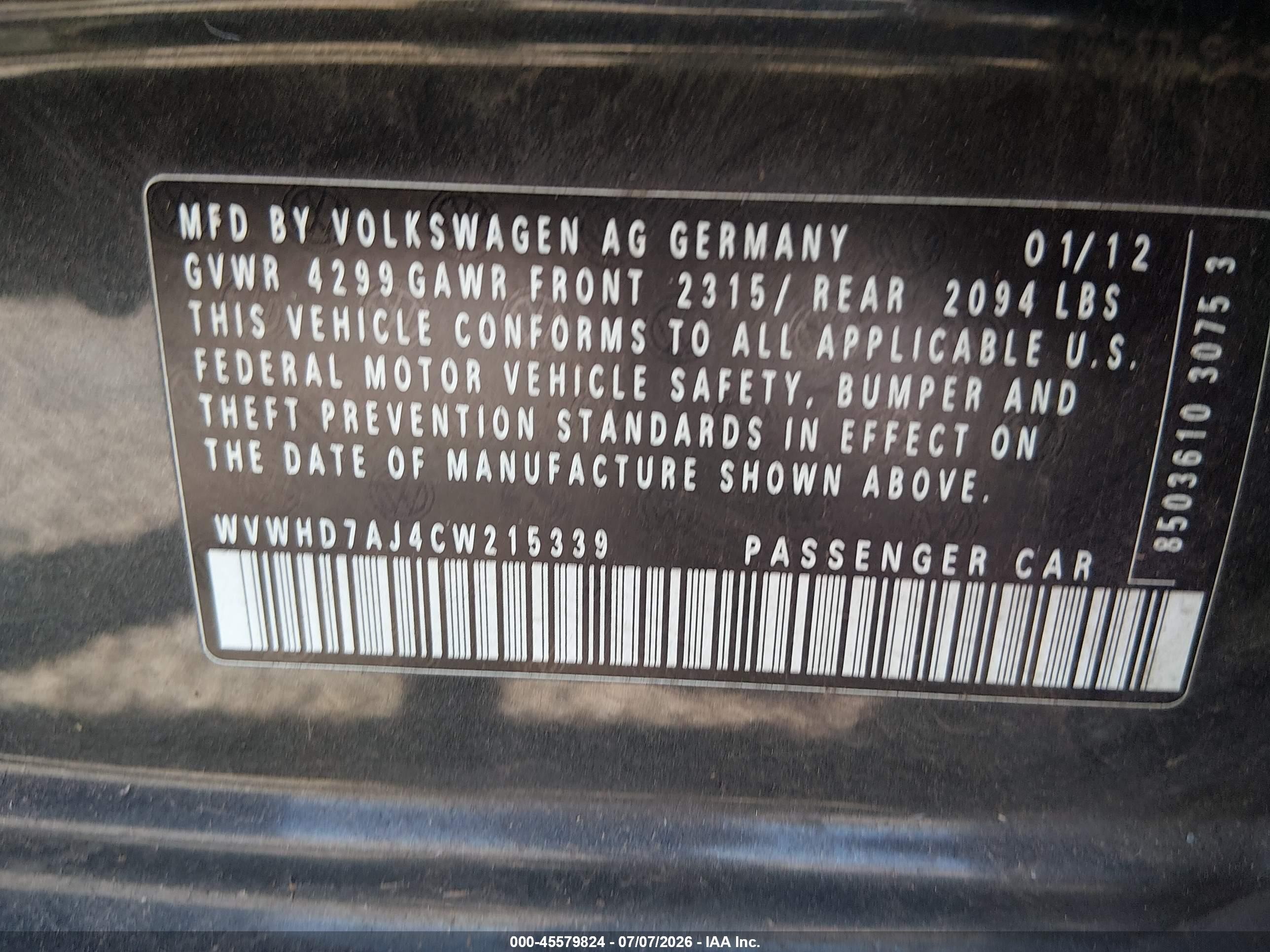 2012 Volkswagen Gti 4-door Black vin: WVWHD7AJ4CW215339