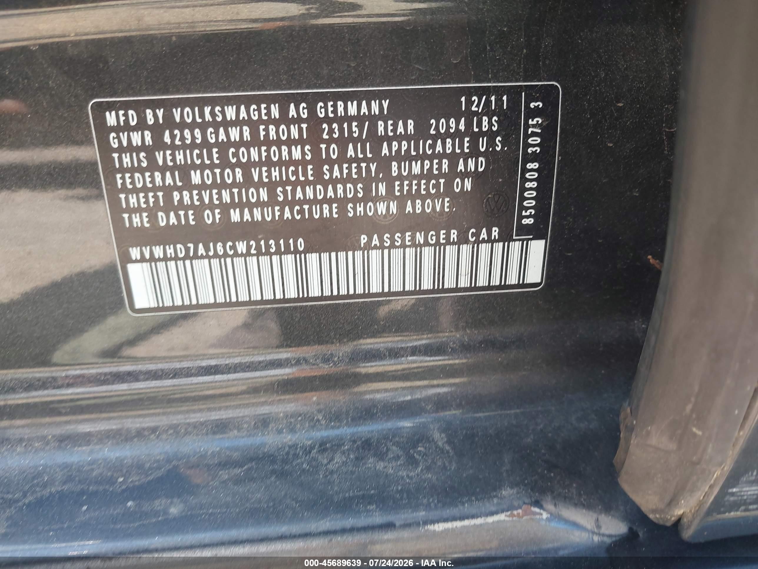 2012 Volkswagen Gti 4-door Черный vin: WVWHD7AJ6CW213110