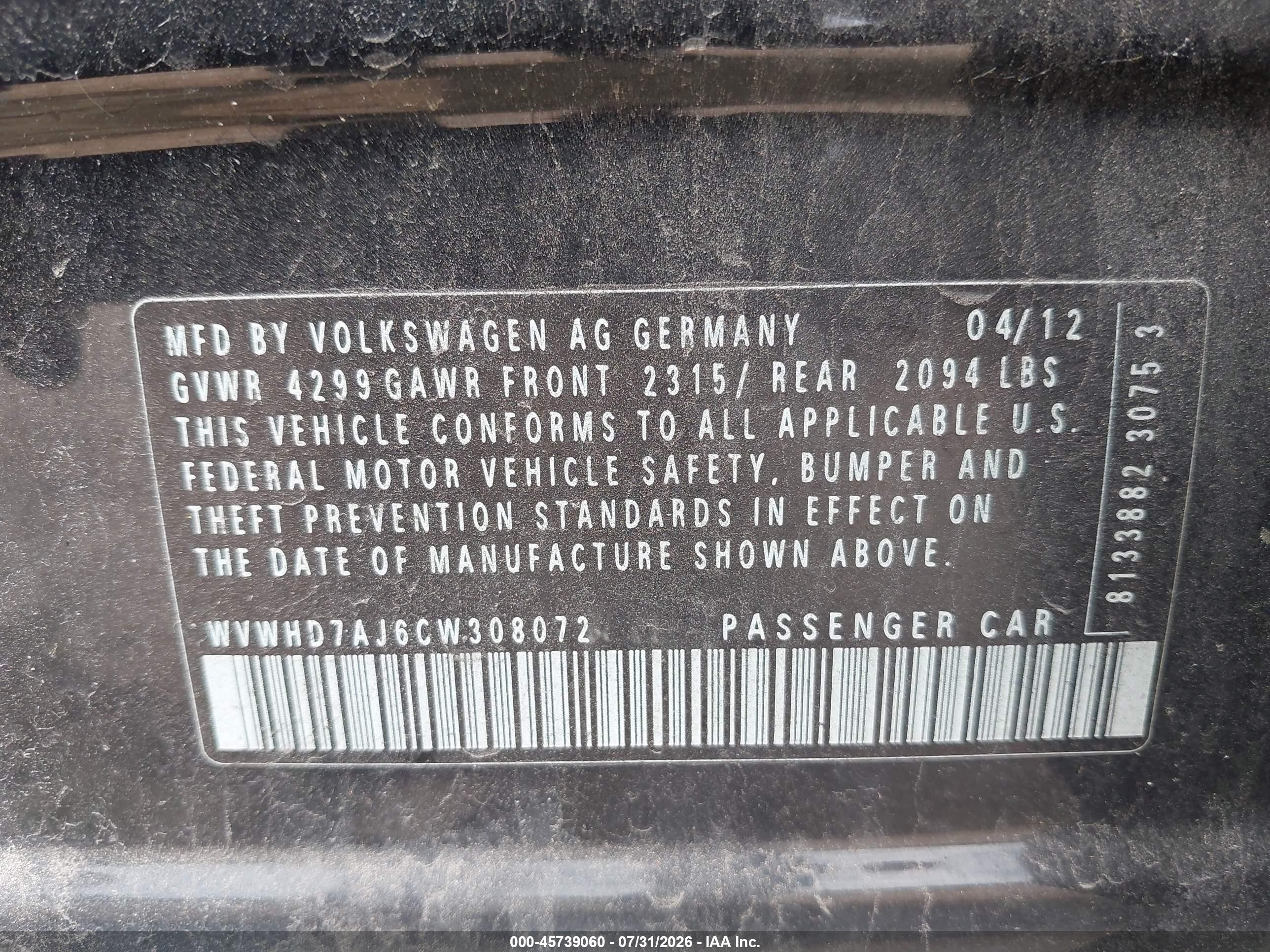2012 Volkswagen Gti 4-door Black vin: WVWHD7AJ6CW308072