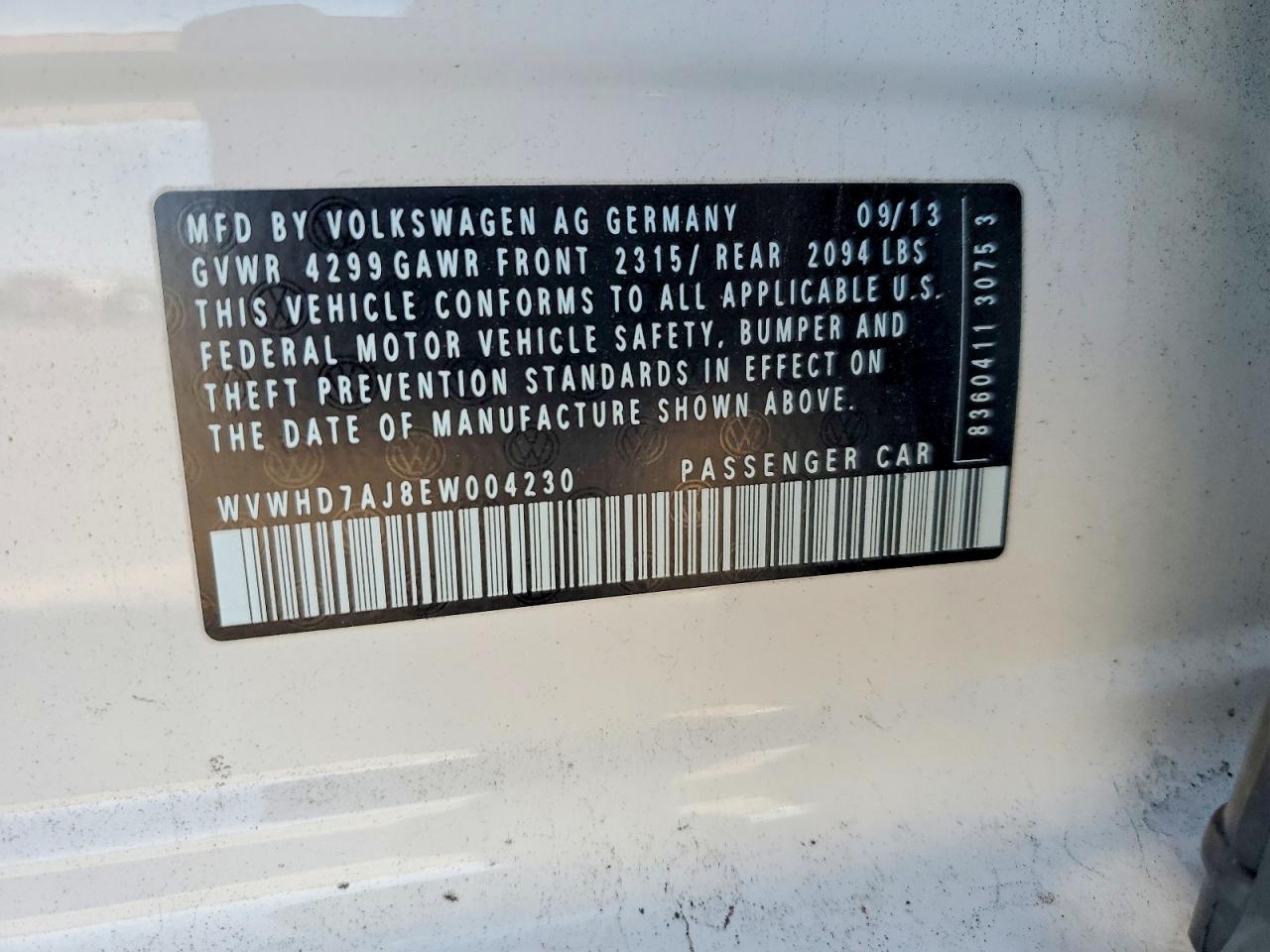2014 Volkswagen Gti White vin: WVWHD7AJ8EW004230