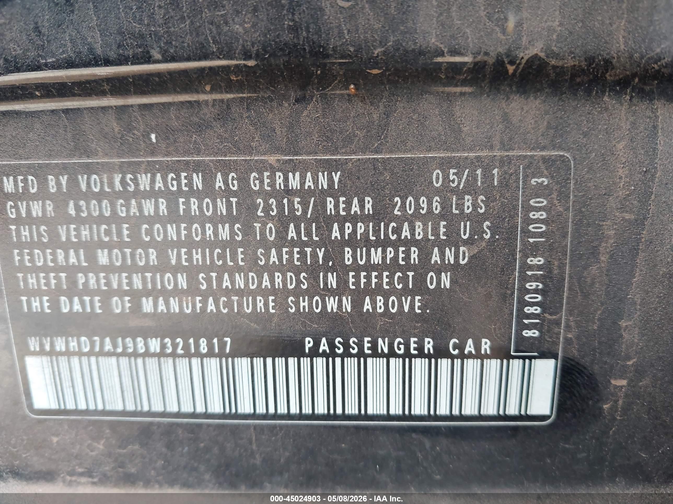 2011 Volkswagen Gti 4-door Black vin: WVWHD7AJ9BW321817