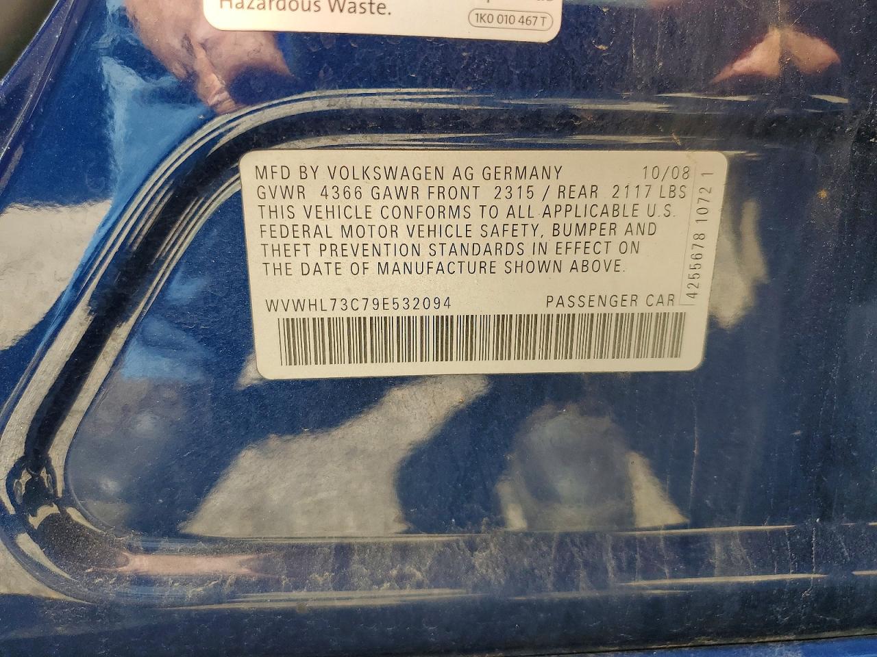 2009 Volkswagen Cc Luxury Blue vin: WVWHL73C79E532094
