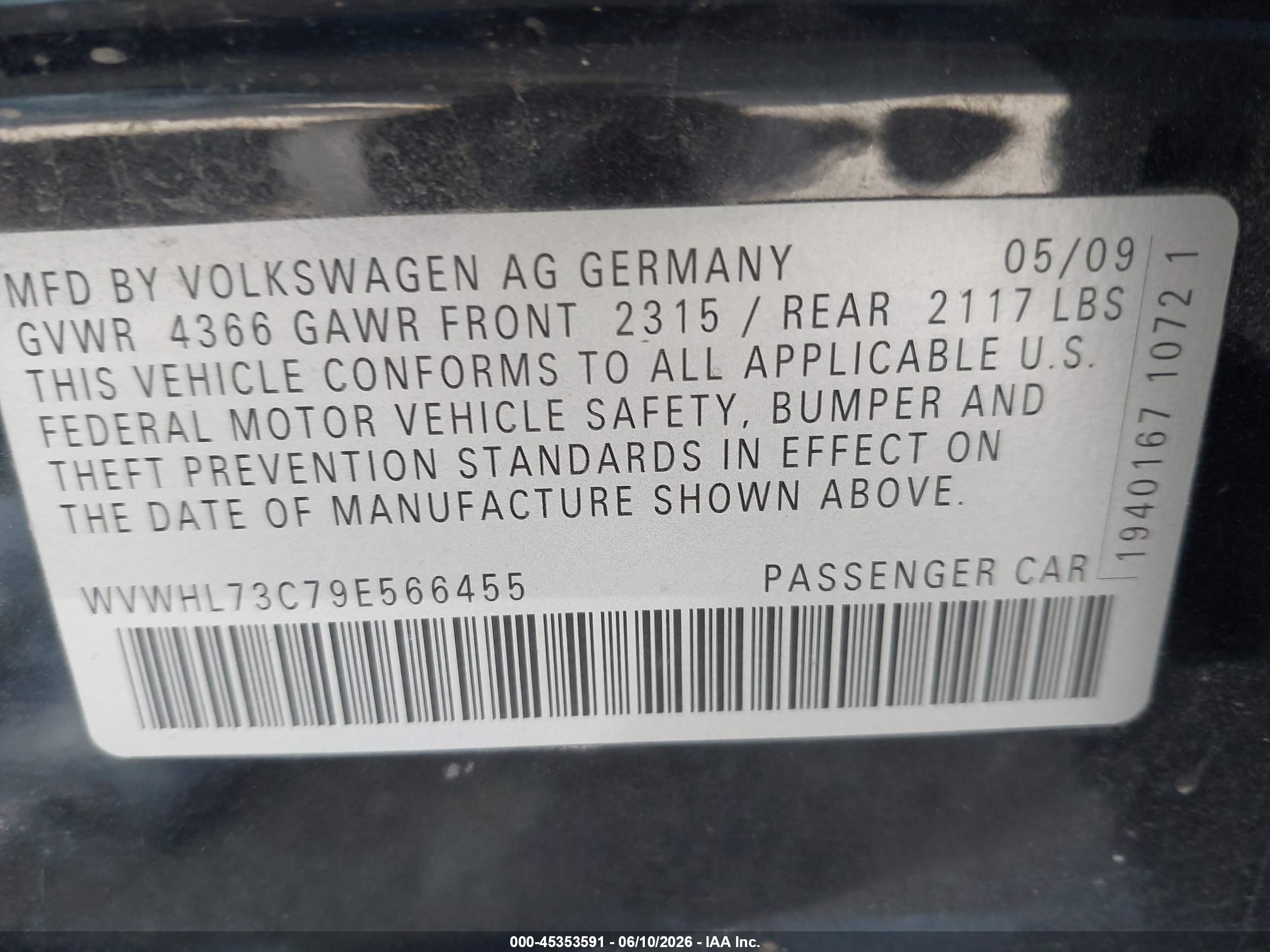 2009 Volkswagen Cc Luxury Black vin: WVWHL73C79E566455
