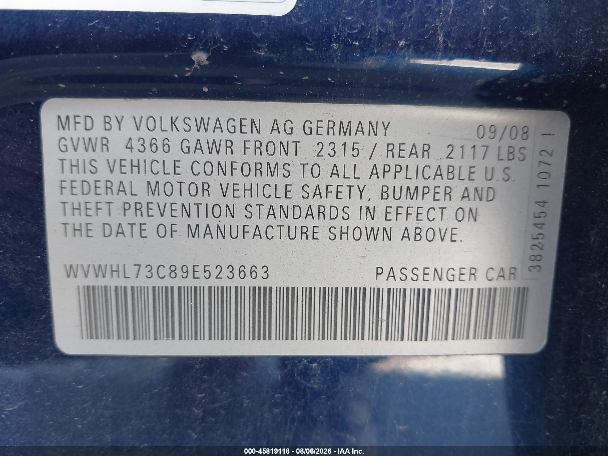 2009 Volkswagen Cc Luxury Blue vin: WVWHL73C89E523663