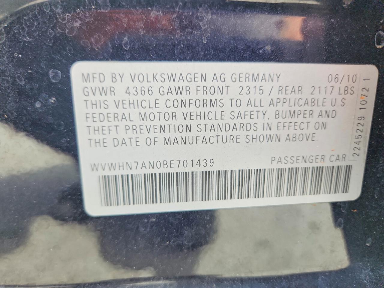2011 Volkswagen Cc Black vin: WVWHN7AN0BE701439
