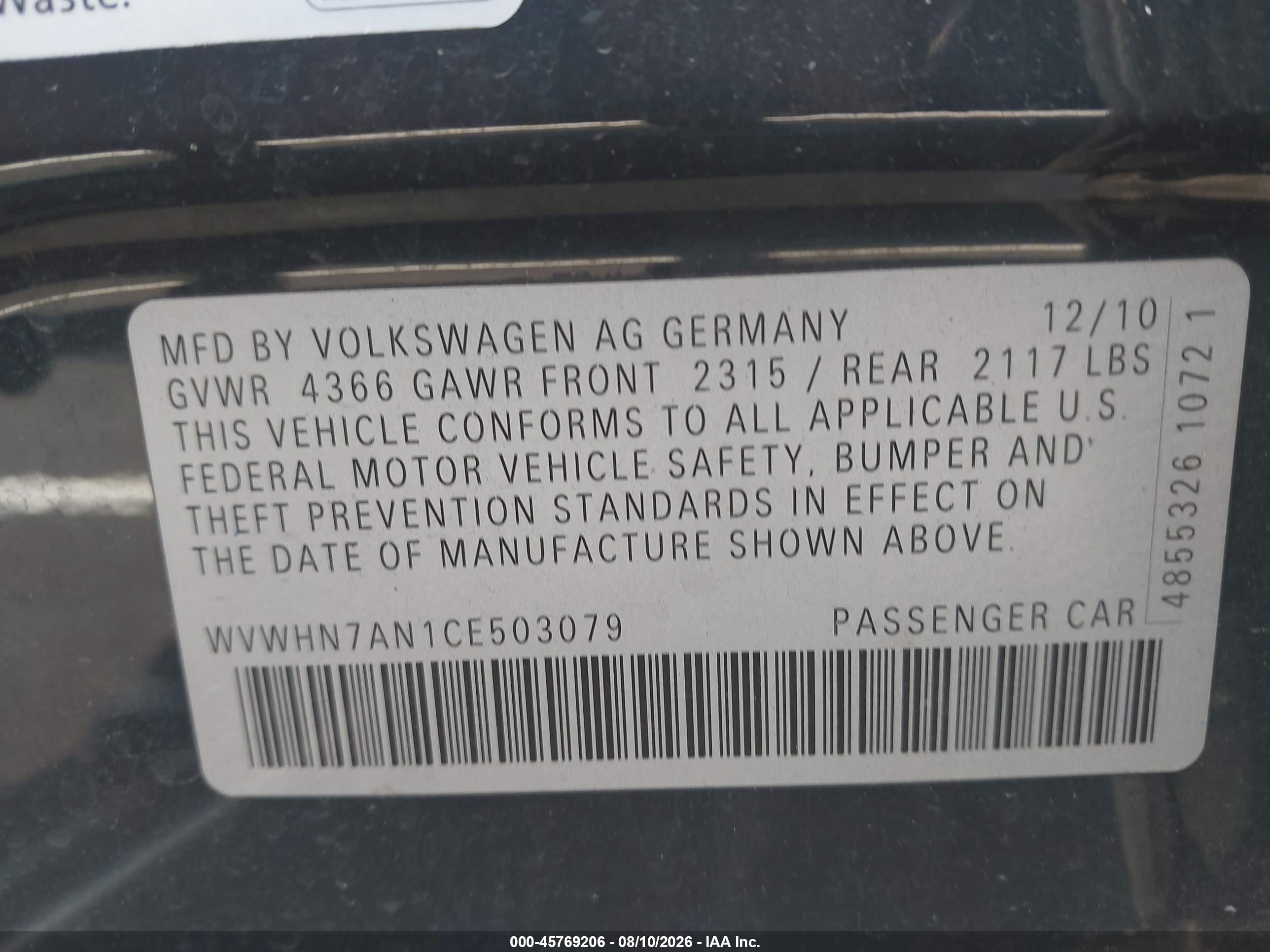 2012 Volkswagen Cc Lux Gray vin: WVWHN7AN1CE503079