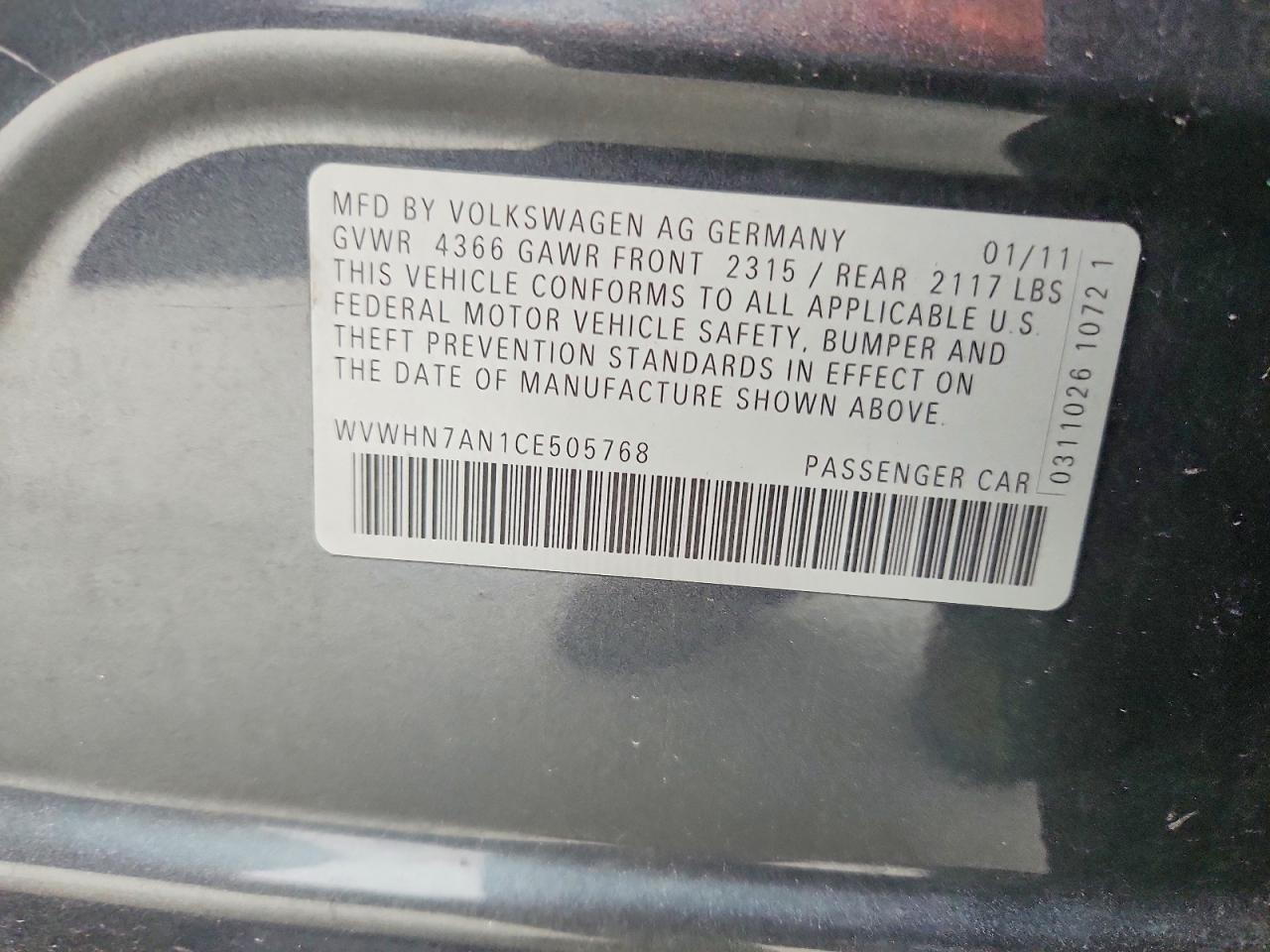 2012 Volkswagen Cc Luxury Gray vin: WVWHN7AN1CE505768
