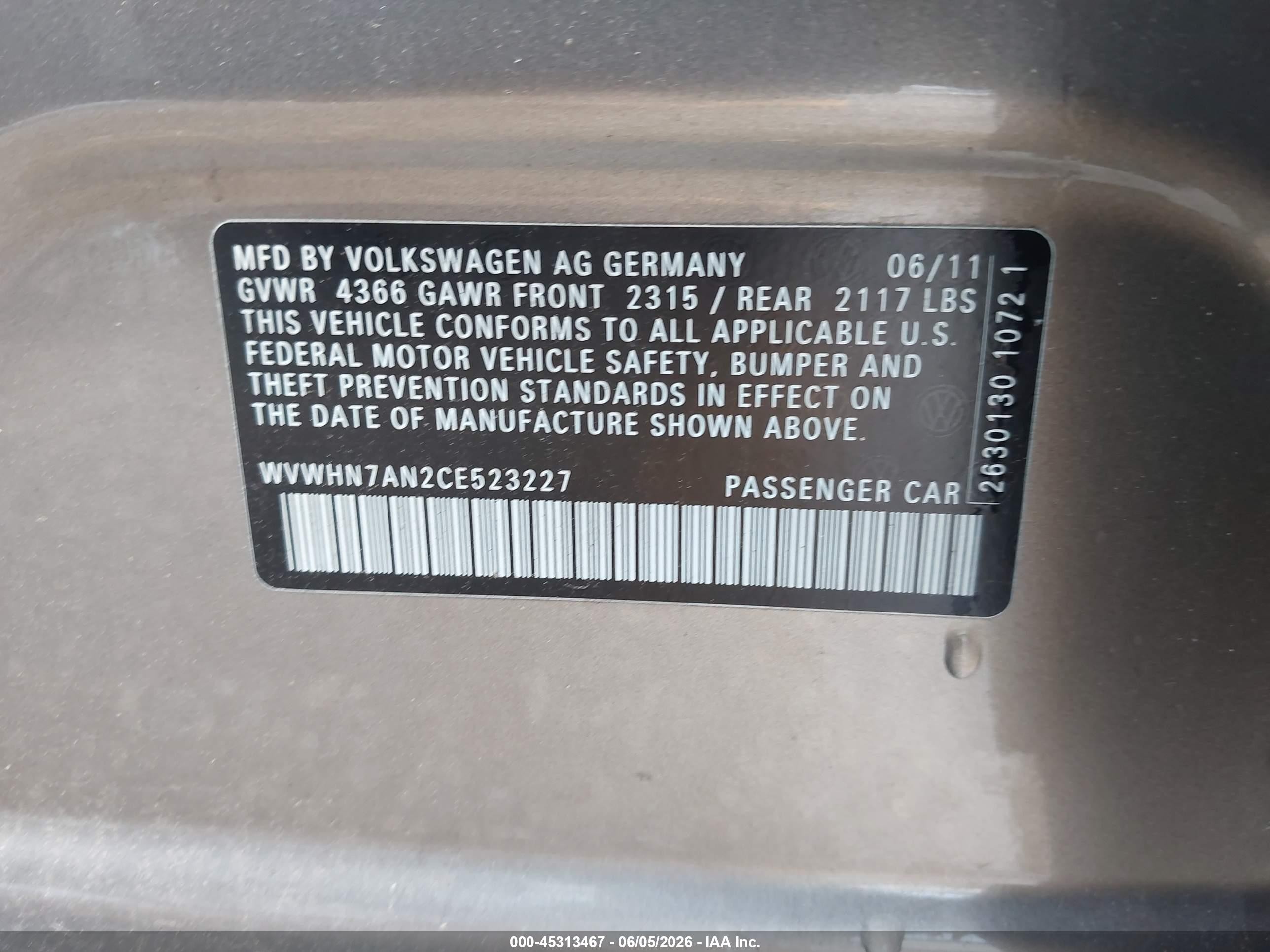 2012 Volkswagen Cc Lux Plus Brown vin: WVWHN7AN2CE523227