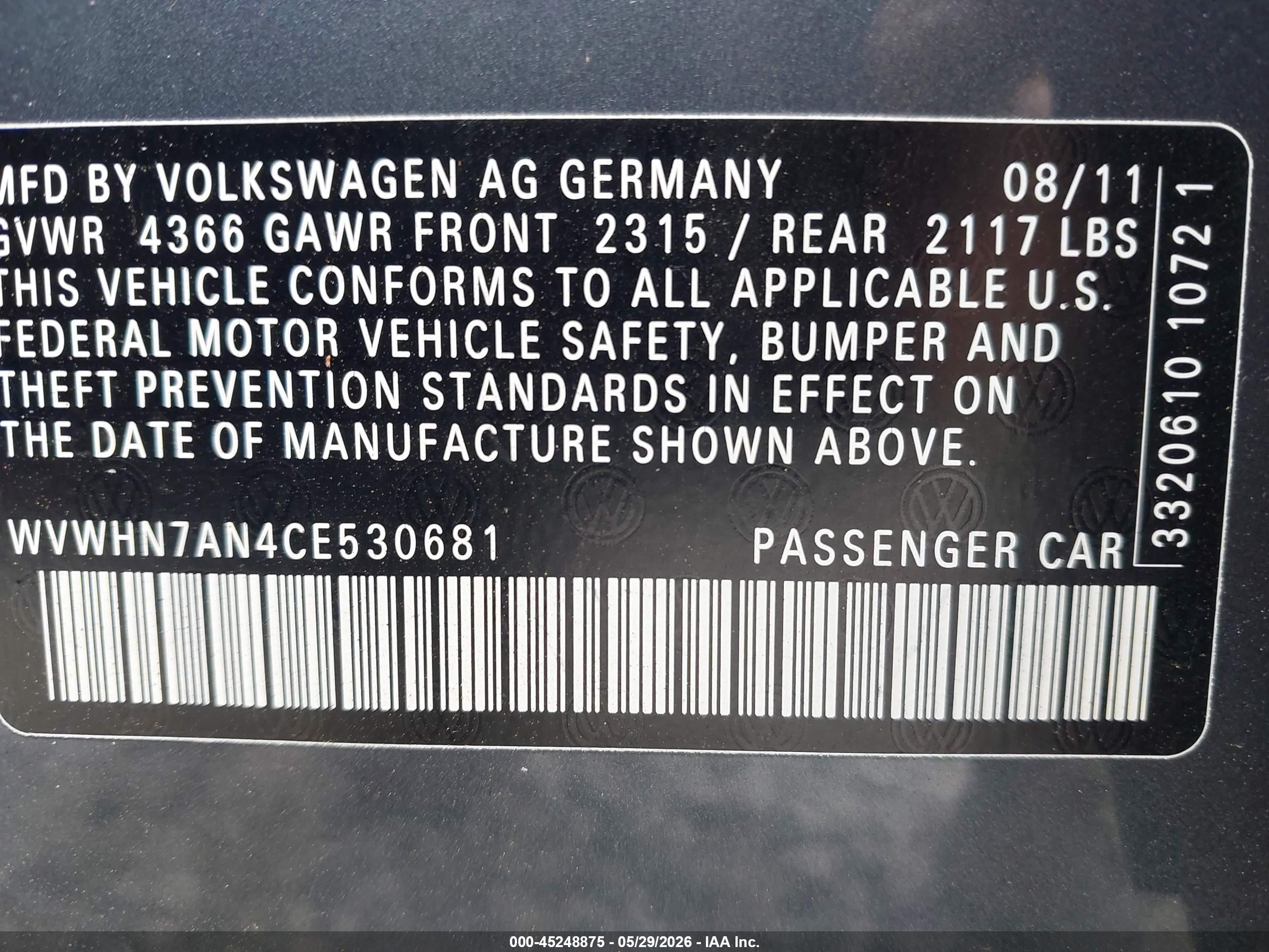 2012 Volkswagen Cc Lux Plus Gray vin: WVWHN7AN4CE530681
