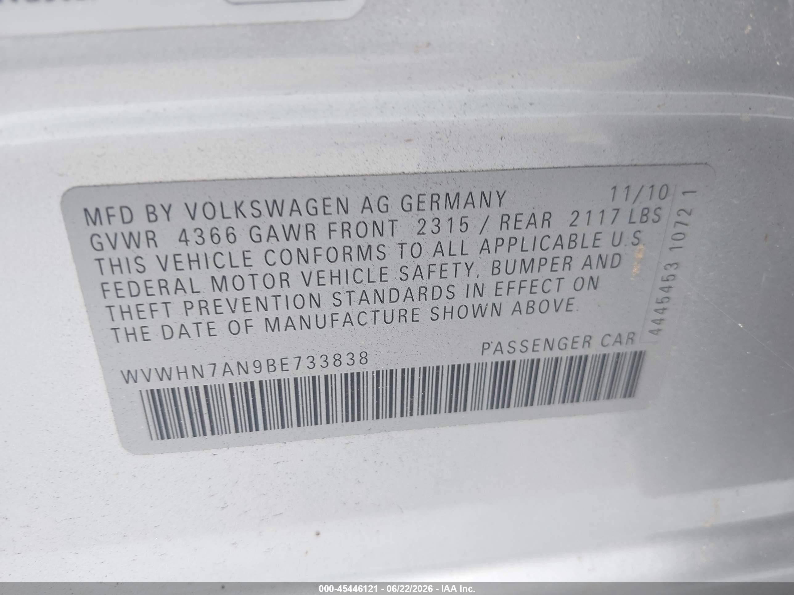 2011 Volkswagen Cc Lux Limited Silver vin: WVWHN7AN9BE733838