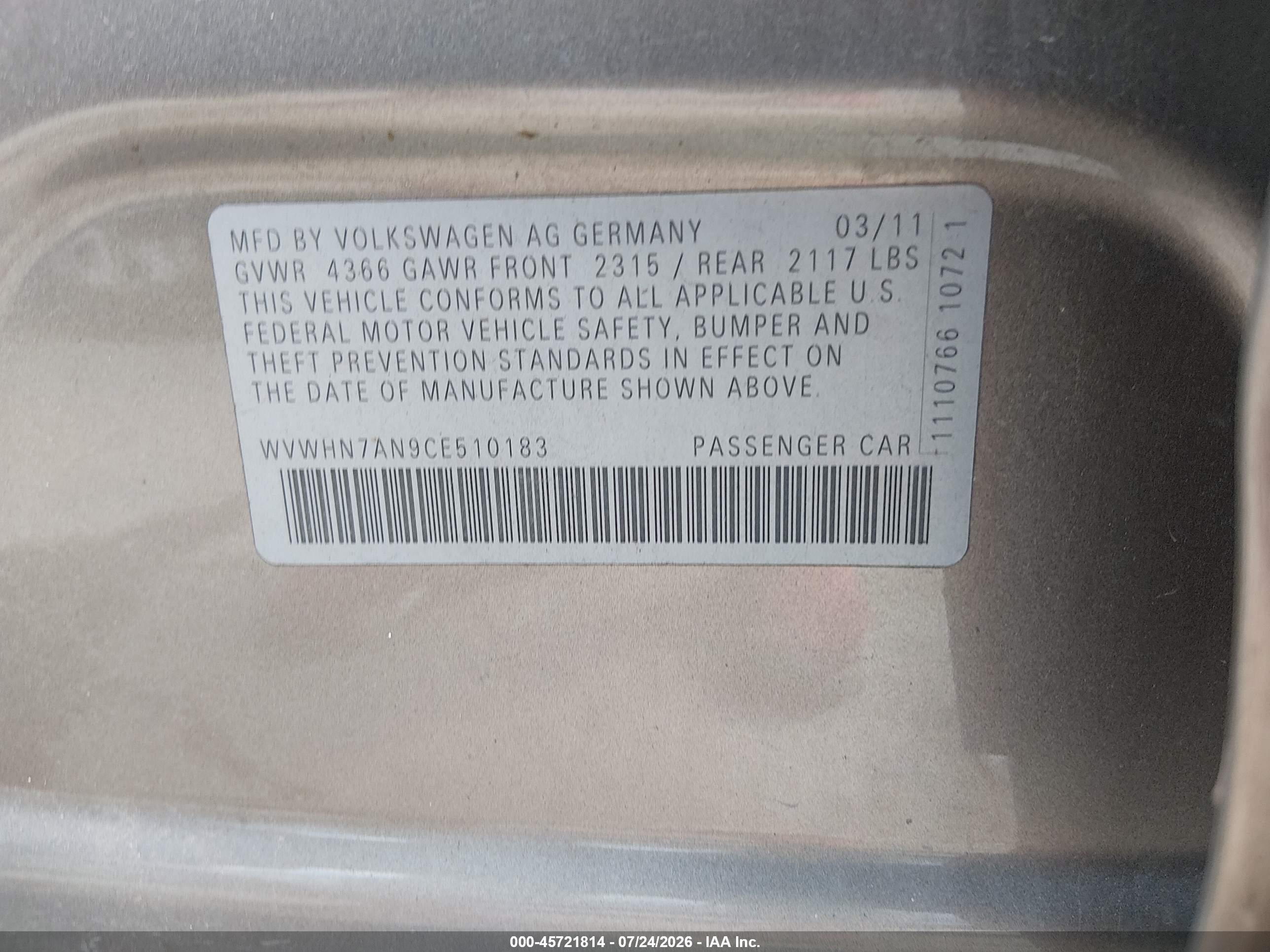 2012 Volkswagen Cc Lux Champagne vin: WVWHN7AN9CE510183