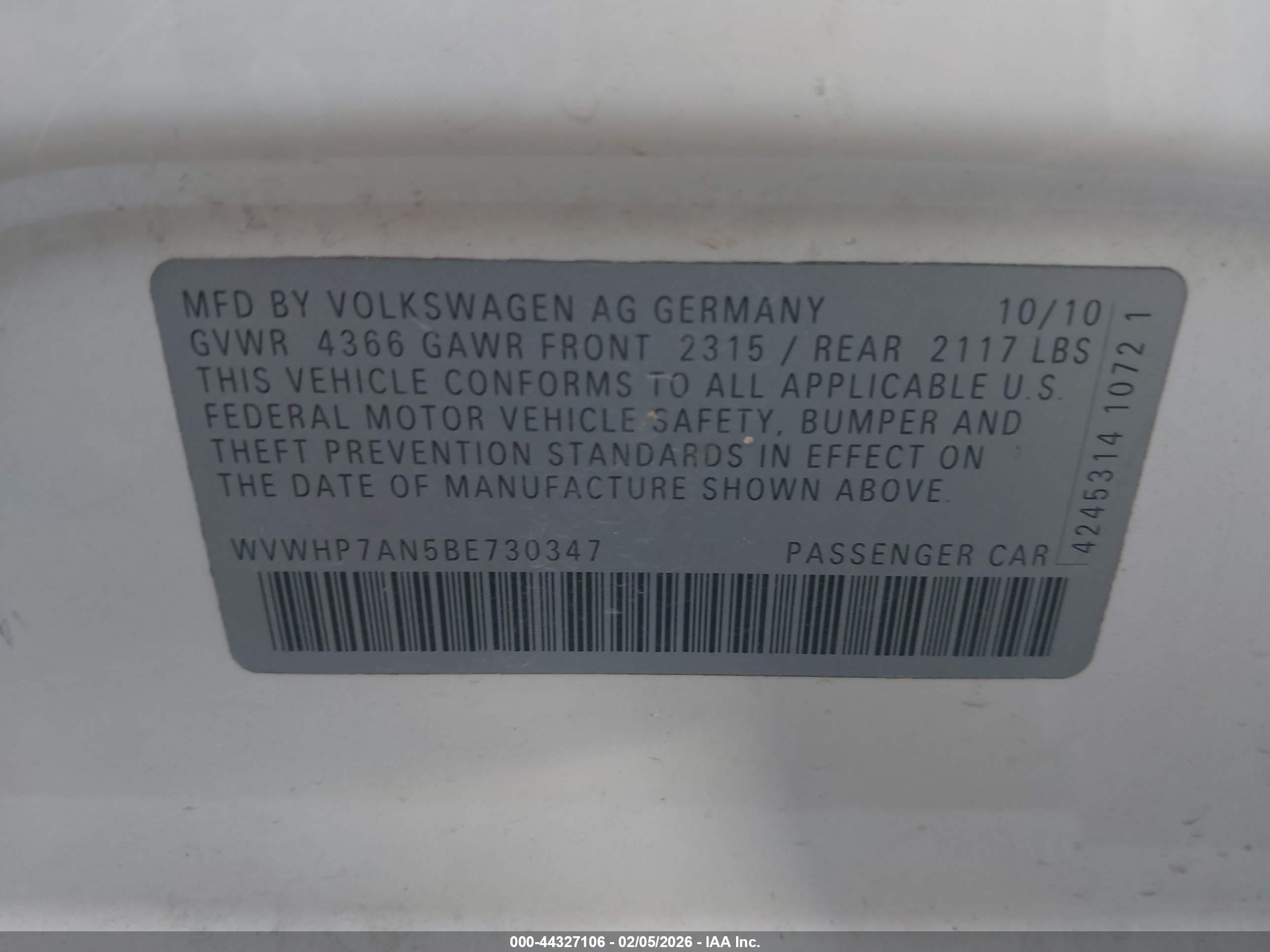 2011 Volkswagen Cc Lux Limited White vin: WVWHP7AN5BE730347